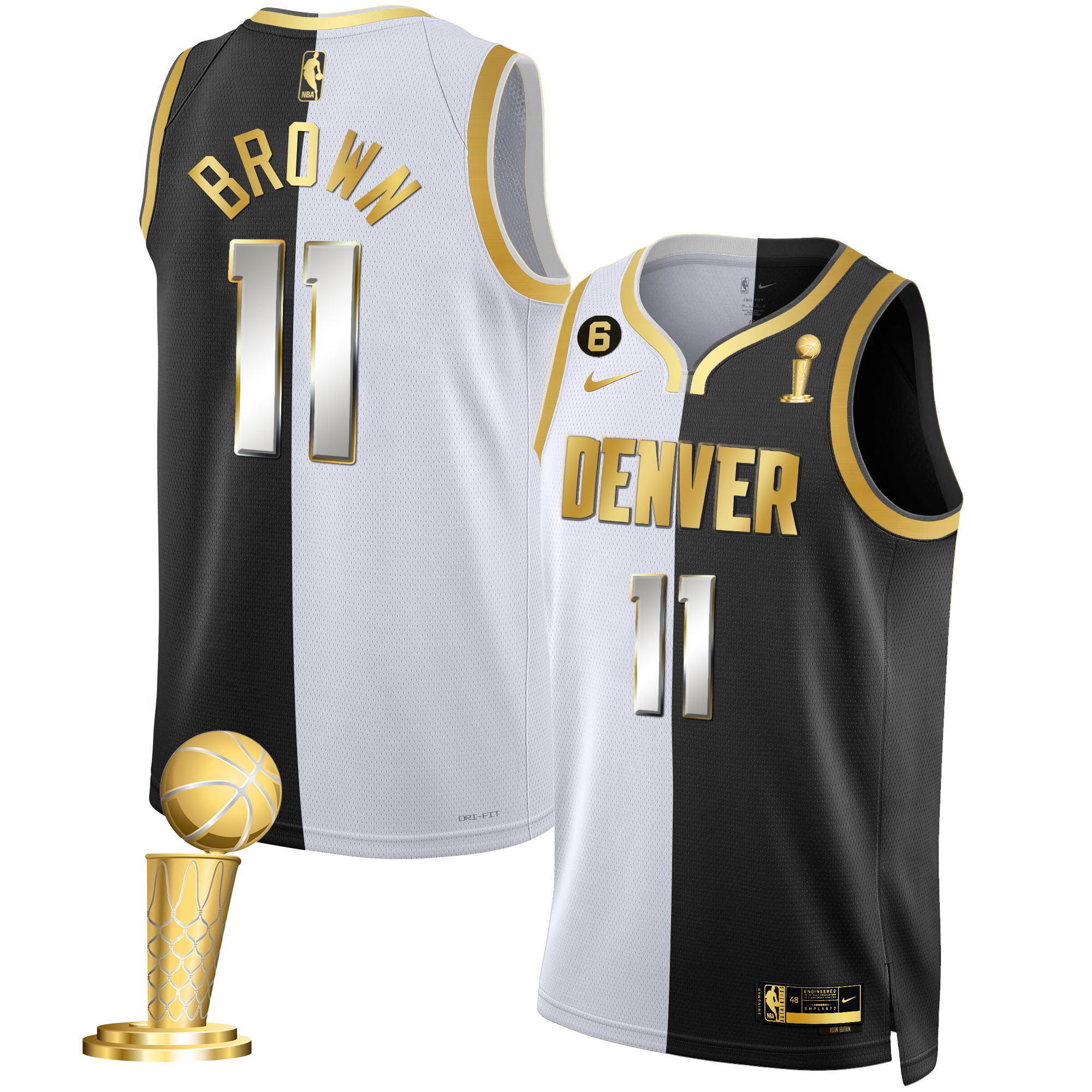 Bruce Brown Men's Denver Nuggets 2023 Champions Black & White Gold Split Limited Jersey - All Stitched