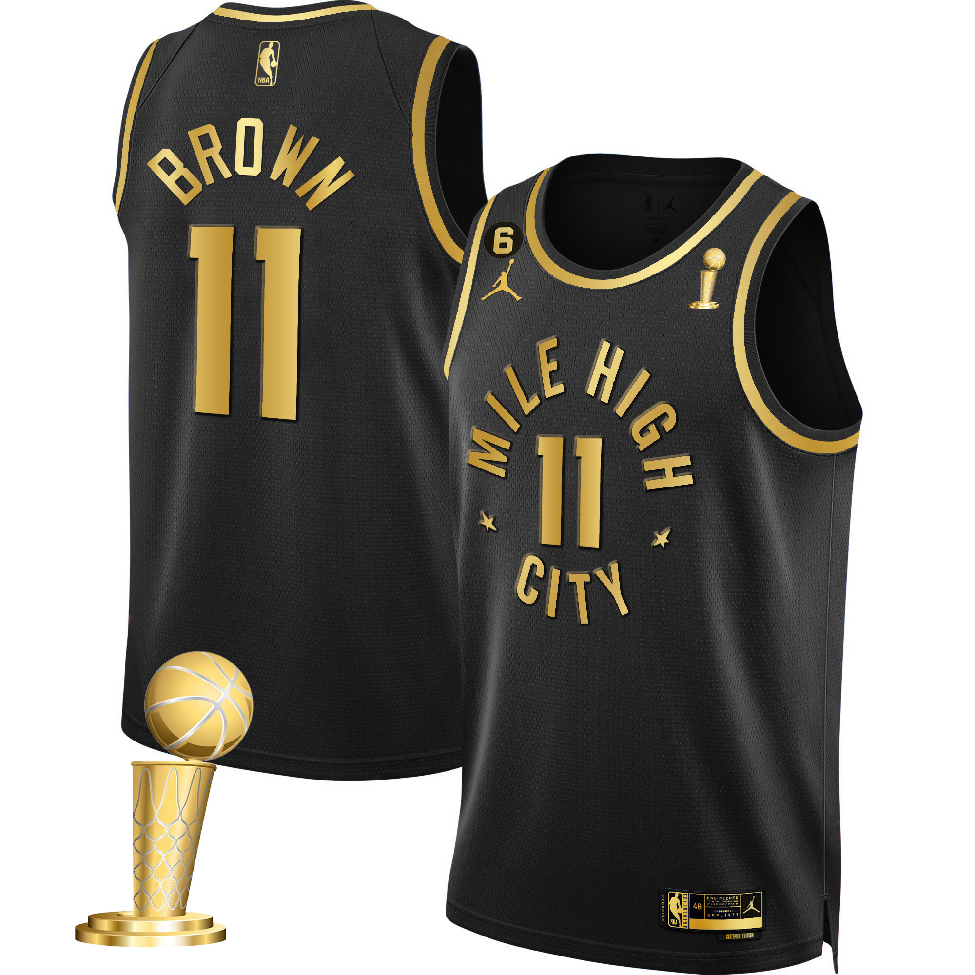 Bruce Brown Men's Denver Nuggets 2023 Champions Black & White Gold Statement Black Jersey - All Stitched