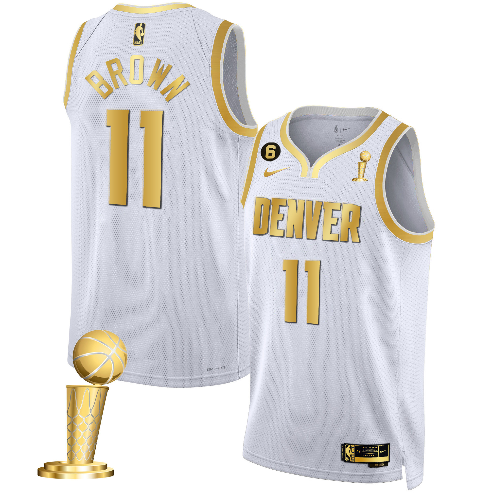 Bruce Brown Men's Denver Nuggets 2023 Champions Black & White Gold White Gold Jersey - All Stitched