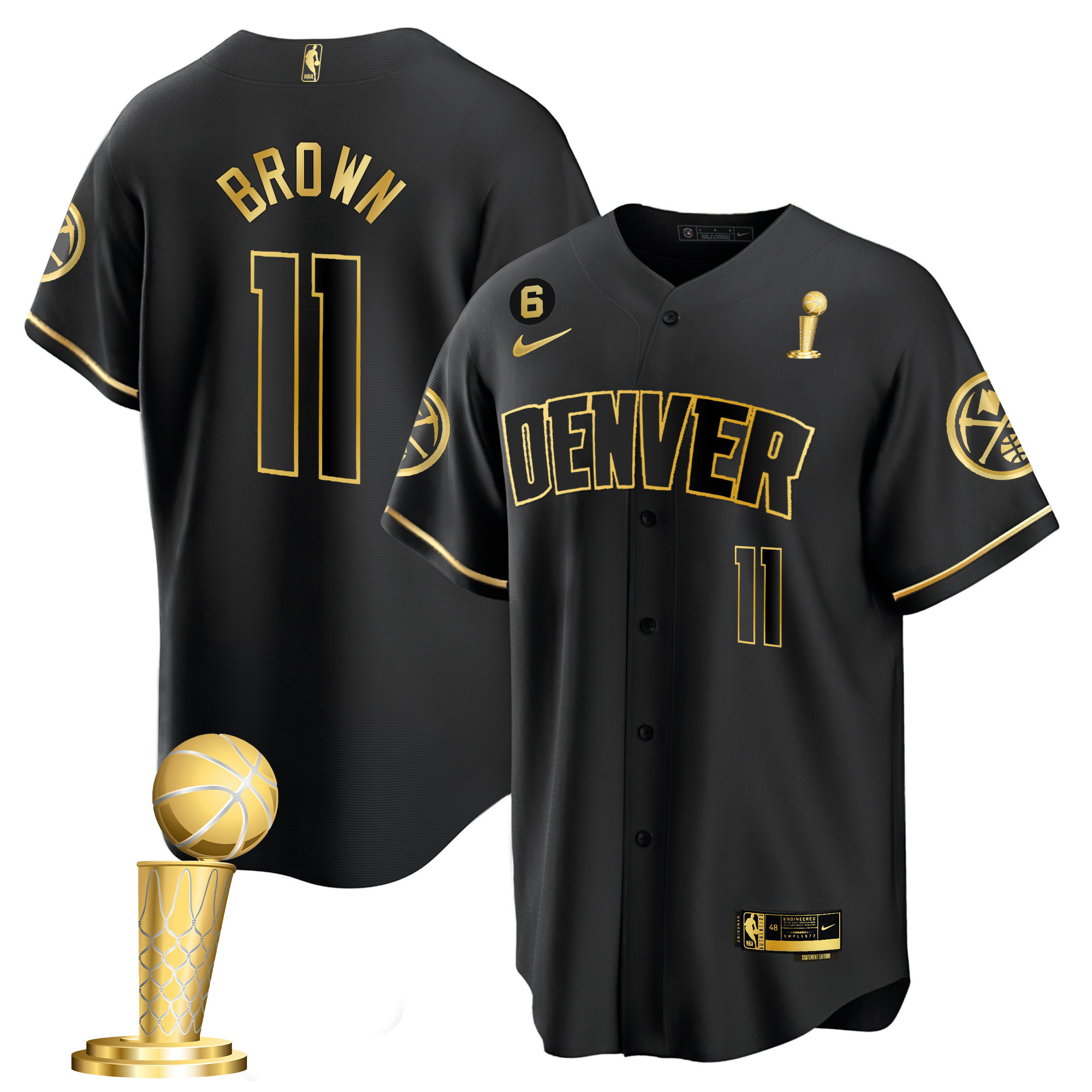 Bruce Brown Men's Denver Nuggets 2023 Champions Cool Base Black Gold Jersey - All Stitched