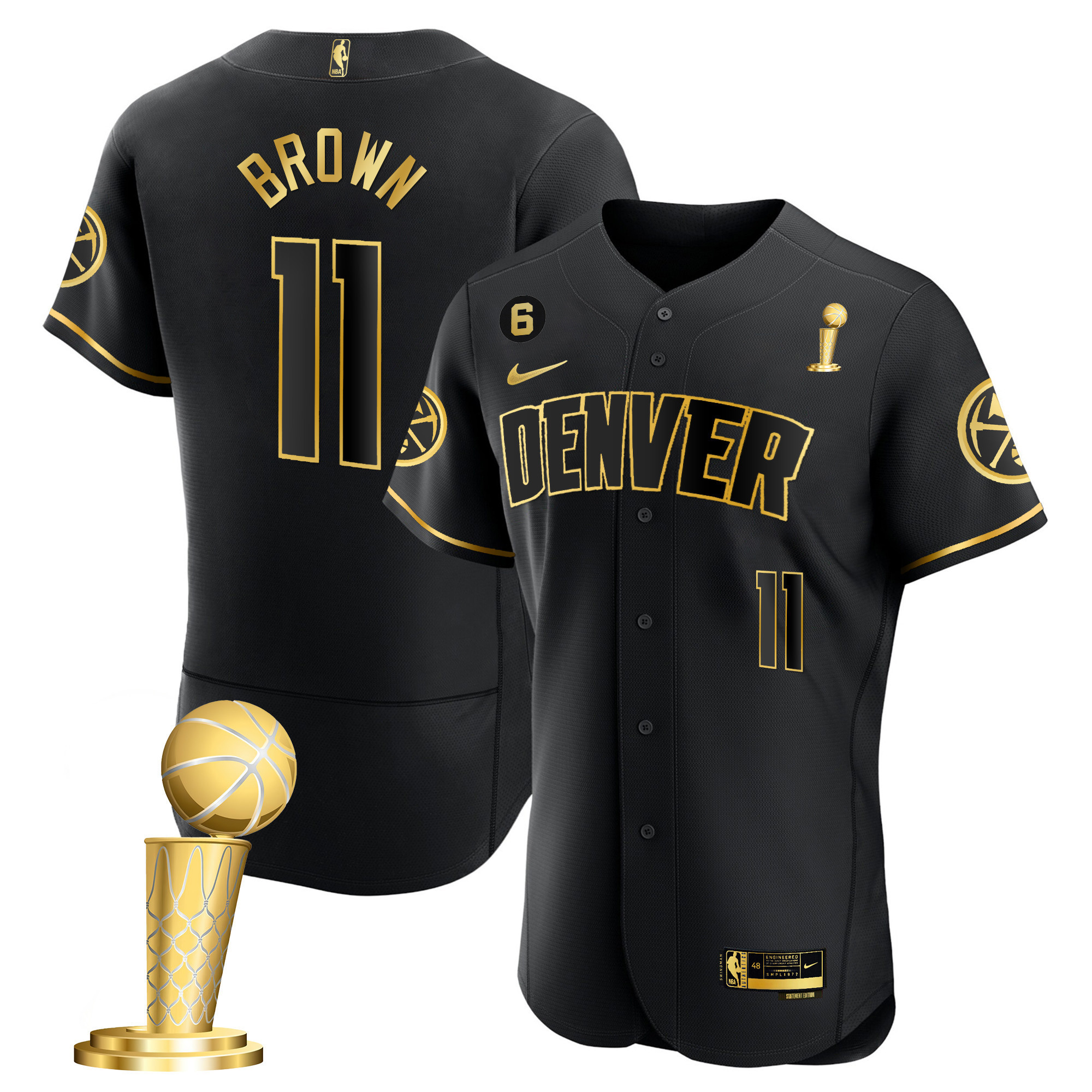 Bruce Brown Men's Denver Nuggets 2023 Champions Flex Base Black Gold Jersey - All Stitched