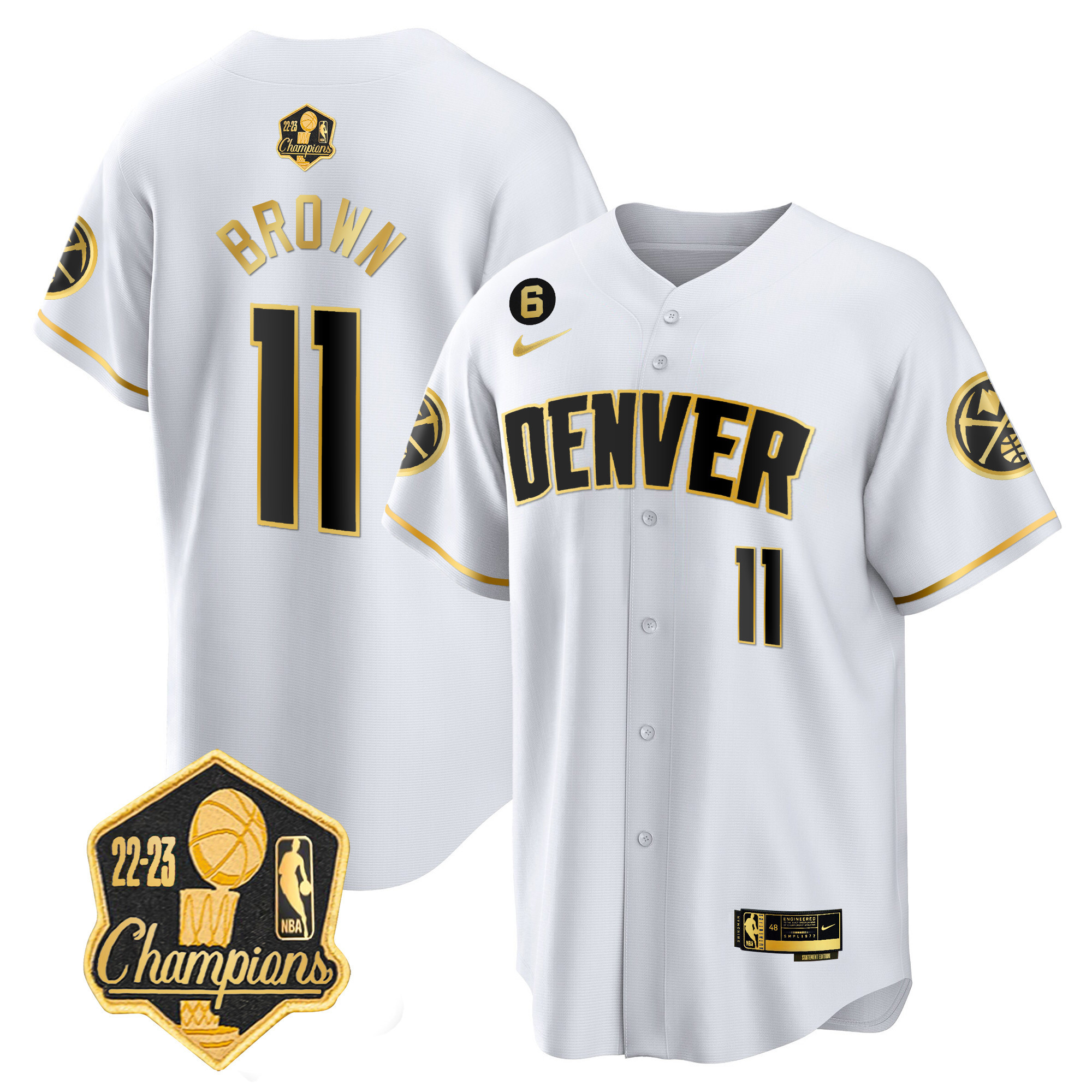 Bruce Brown Men's Denver Nuggets 2023 Champions Limited Patch Cool Base White Gold Jersey - All Stitched