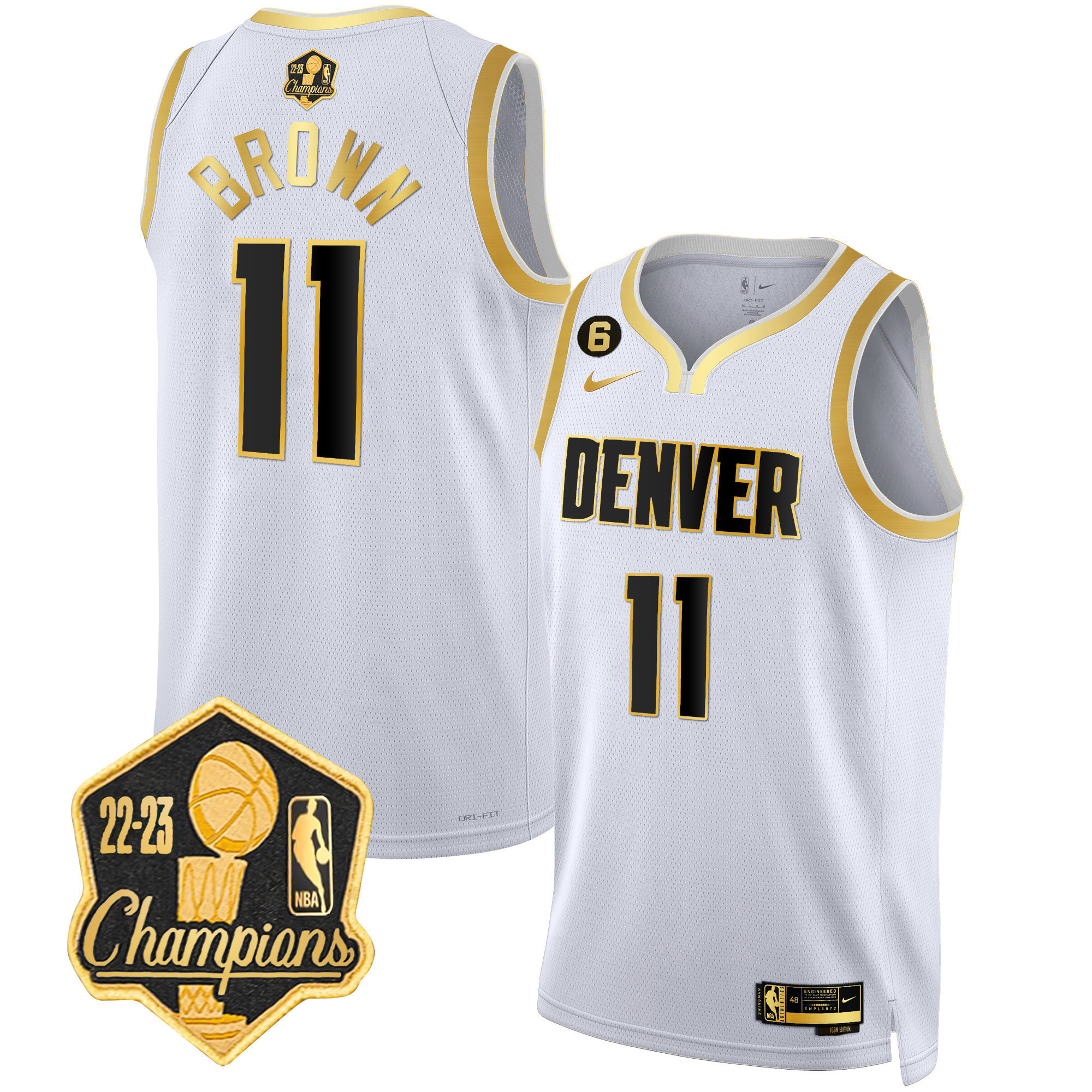 Bruce Brown Men's Denver Nuggets 2023 Champions Limited Patch White Gold Jersey - All Stitched