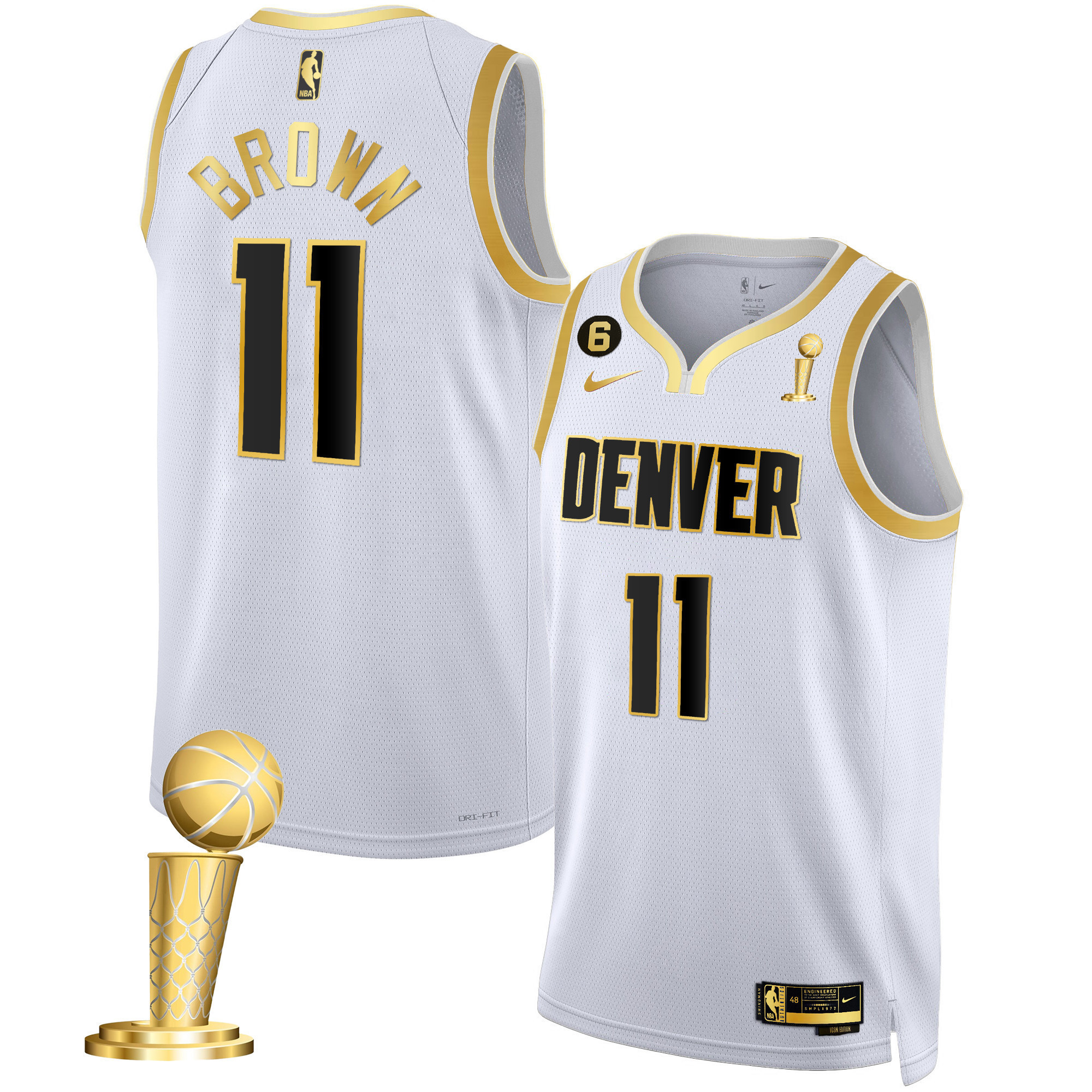 Bruce Brown Men's Denver Nuggets 2023 Champions White Gold Jersey Collection - All Stitched