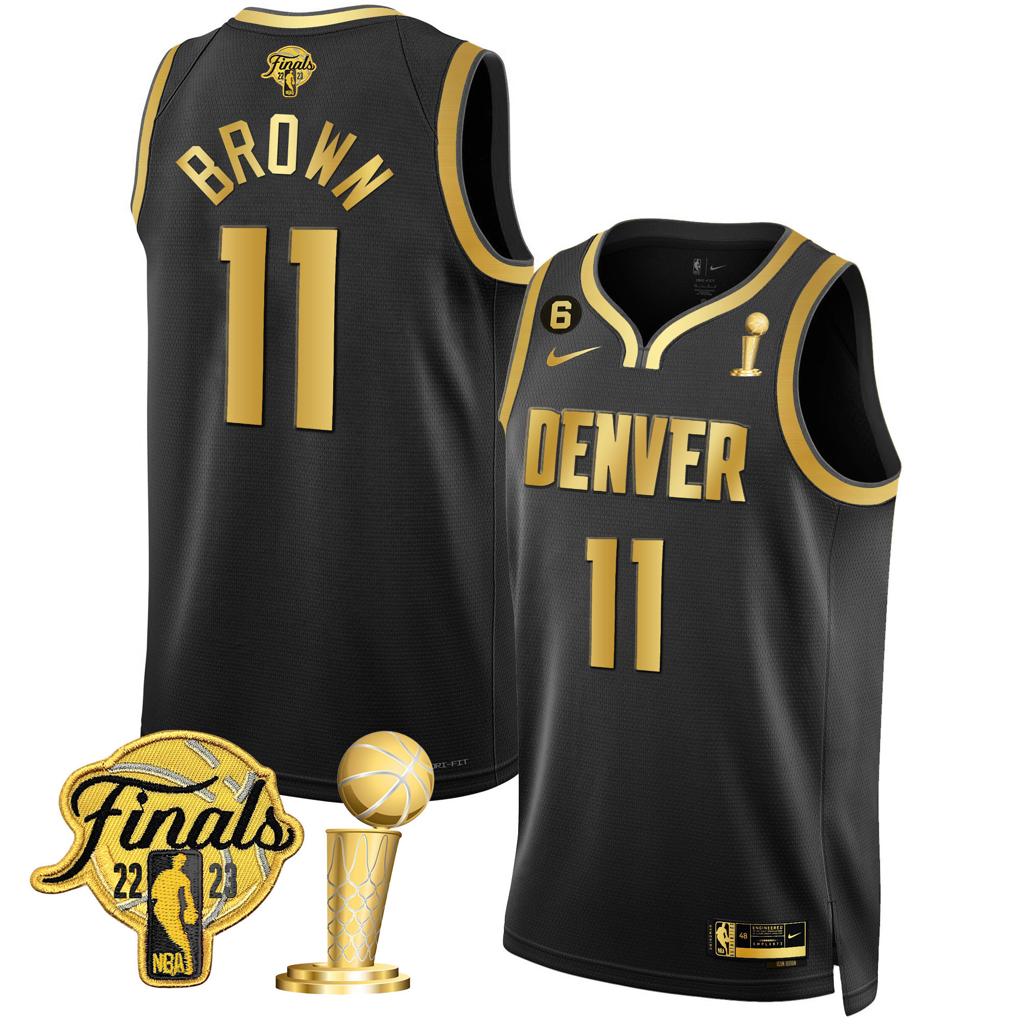 Bruce Brown Men's Denver Nuggets 2023 Finals & Champions Black & White Gold Black Gold Jersey - All Stitched