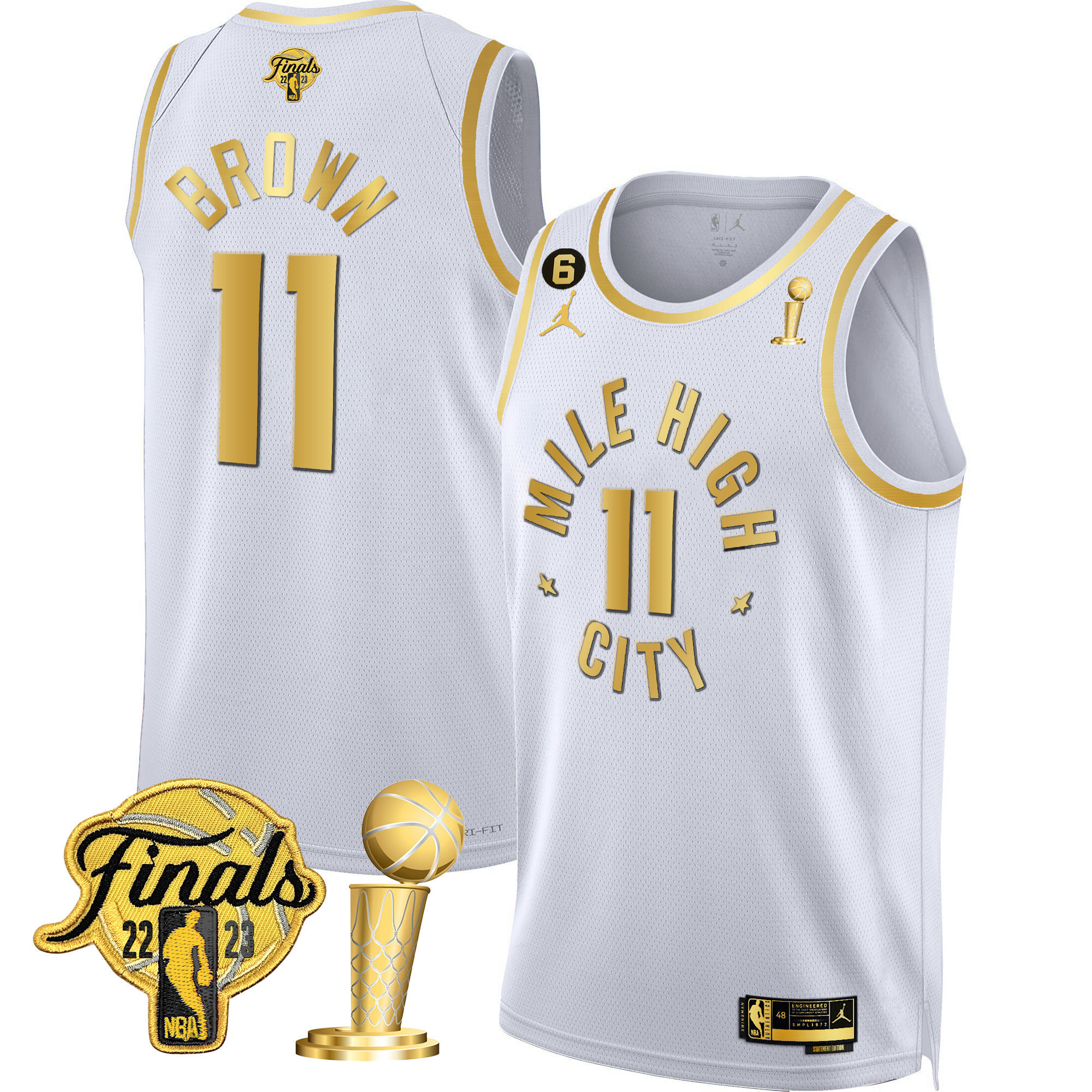 Bruce Brown Men's Denver Nuggets 2023 Finals & Champions Black & White Gold Statement White Jersey - All Stitched