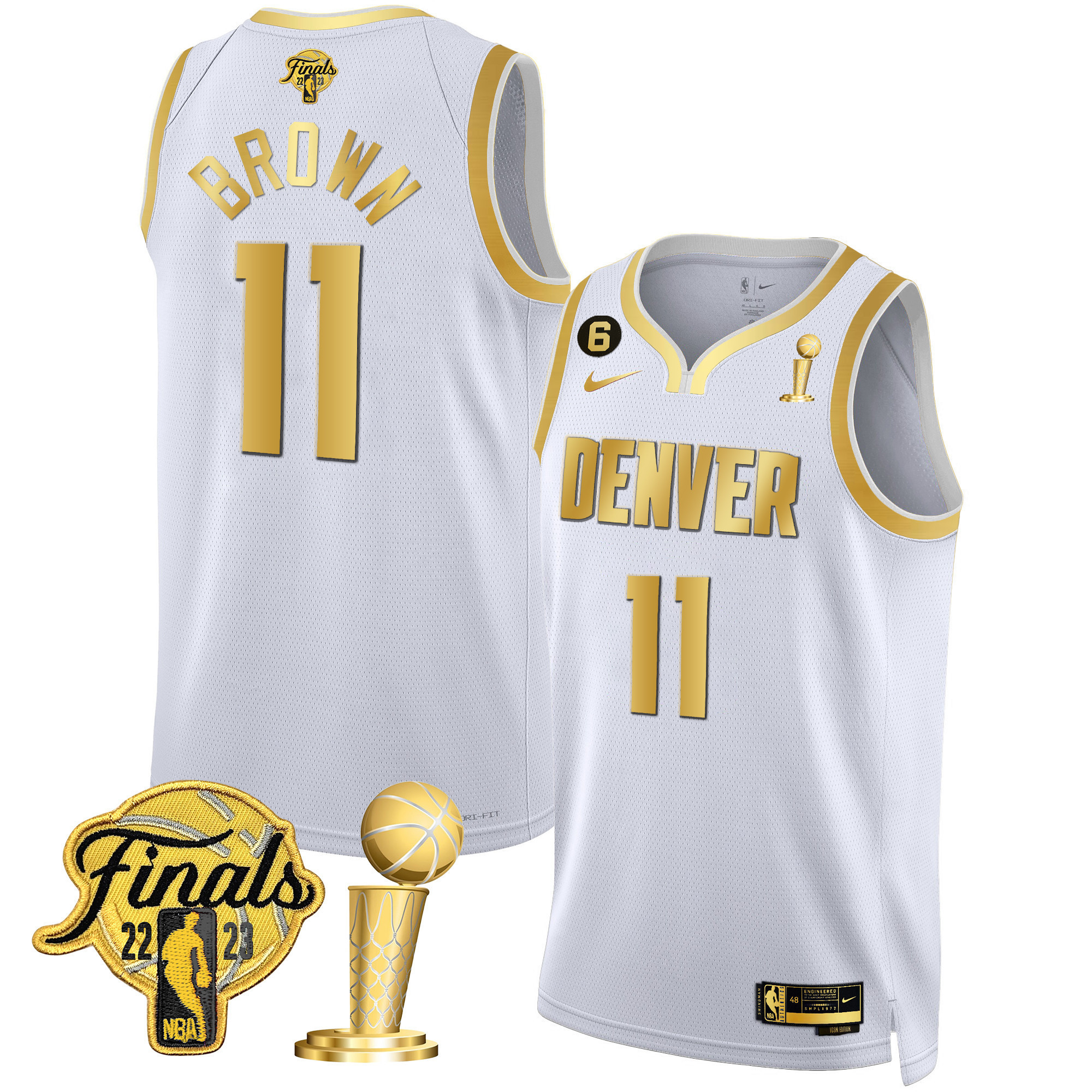 Bruce Brown Men's Denver Nuggets 2023 Finals & Champions Black & White Gold White Gold Jersey - All Stitched