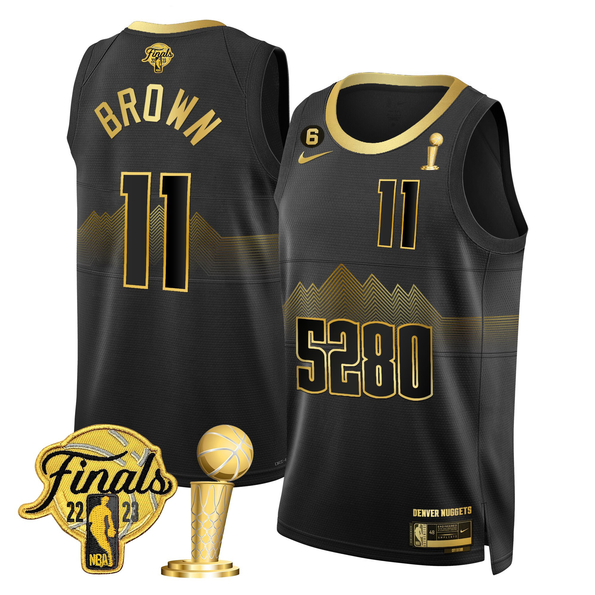 Bruce Brown Men's Denver Nuggets 2023 Finals & Champions Patch Black Gold Jersey V2- All Stitched