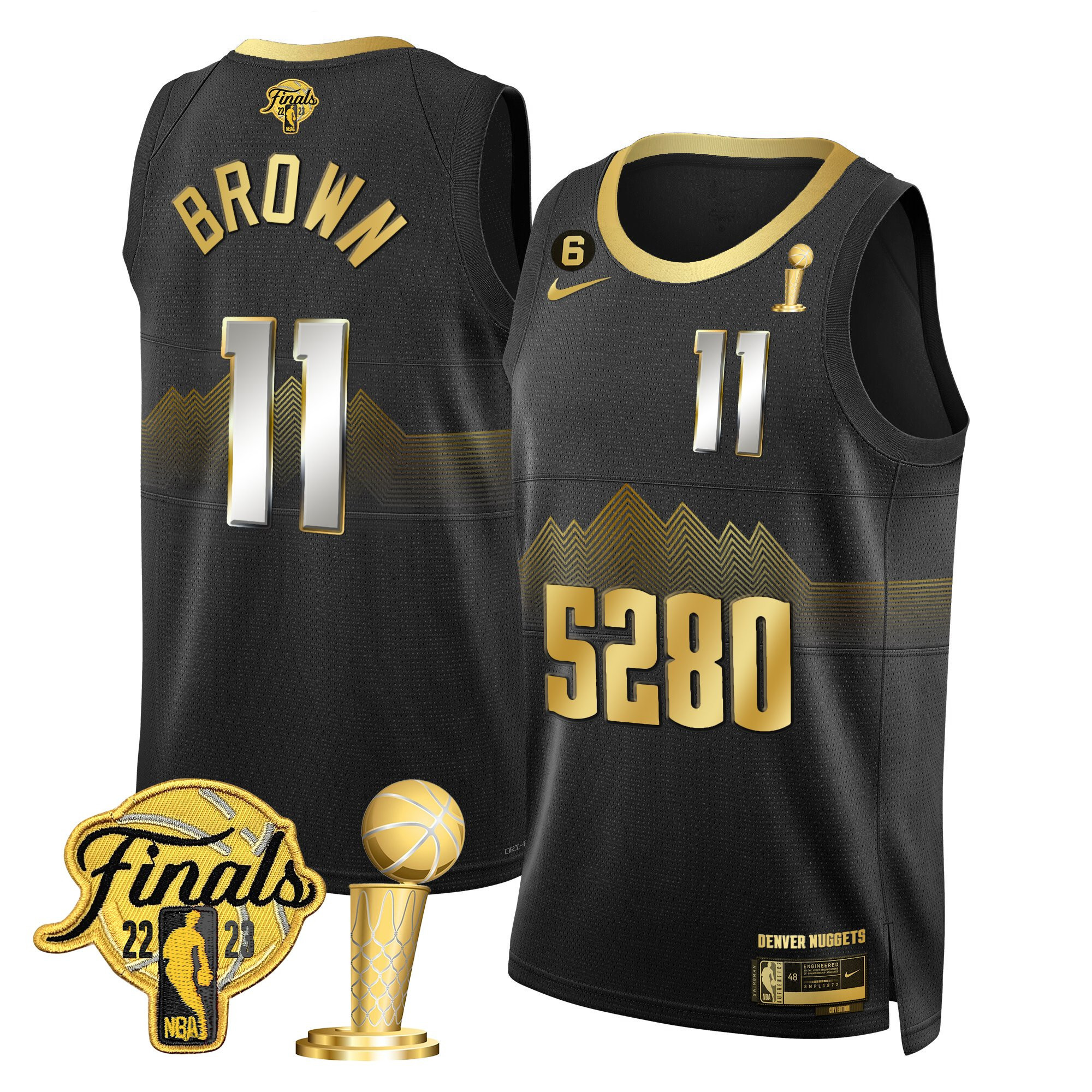 Bruce Brown Men's Denver Nuggets 2023 Finals & Champions Patch Black Limited Jersey V2- All Stitched