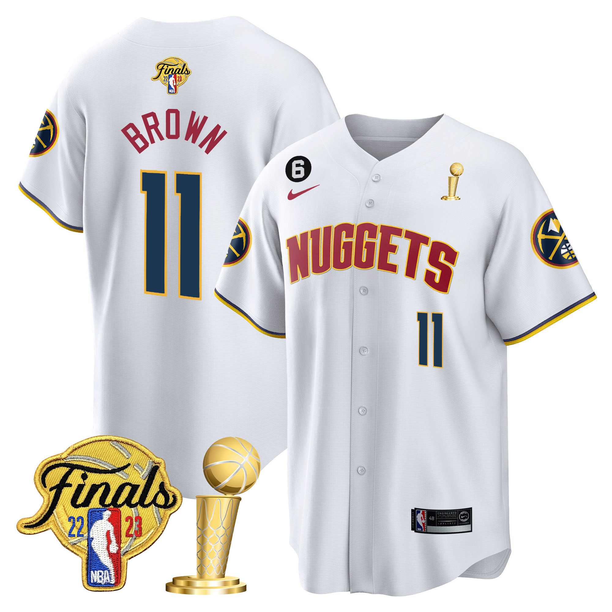 Bruce Brown Men's Denver Nuggets 2023 Finals & Champions Patch Cool Base Association Jersey - All Stitched