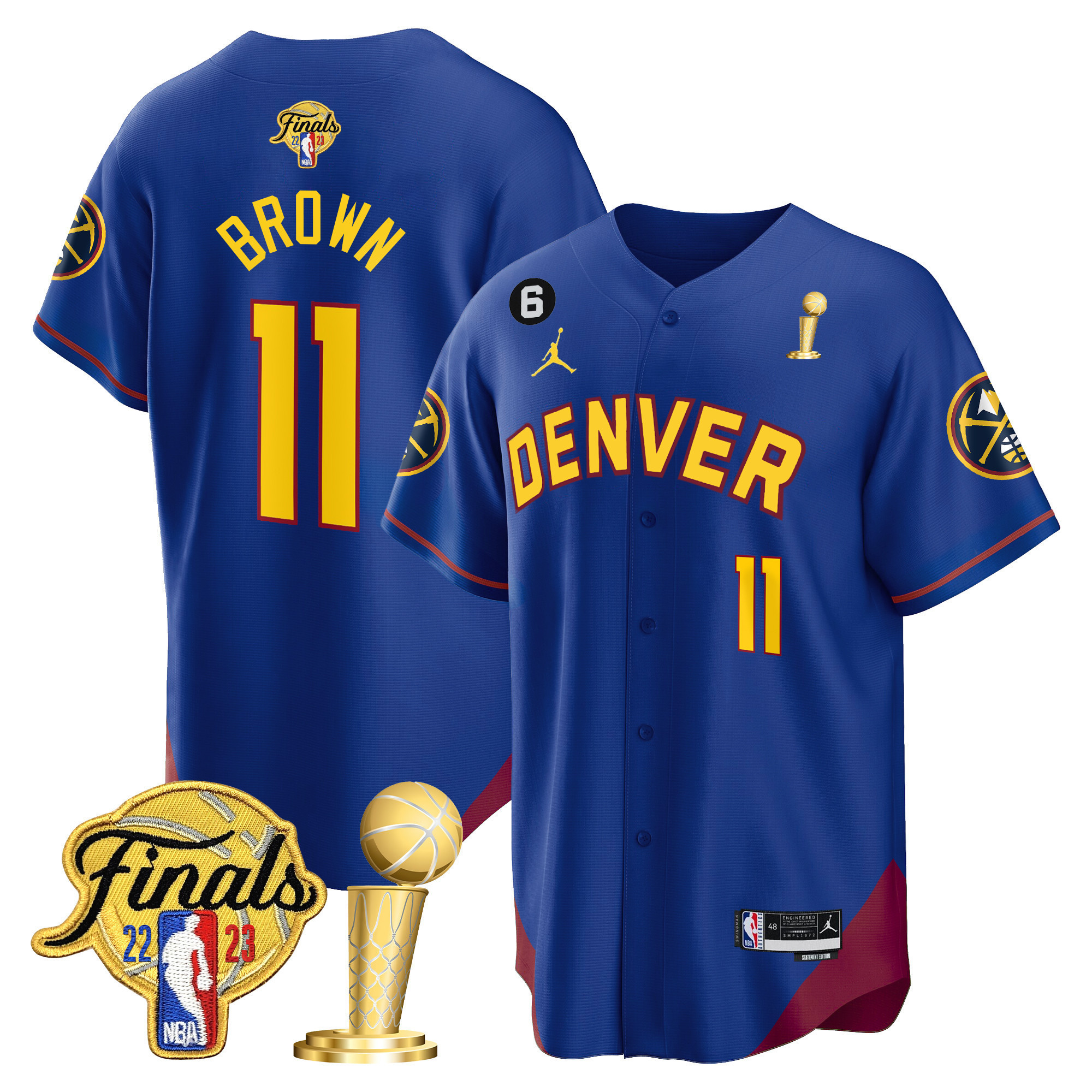 Bruce Brown Men's Denver Nuggets 2023 Finals & Champions Patch Cool Base Statement Jersey - All Stitched