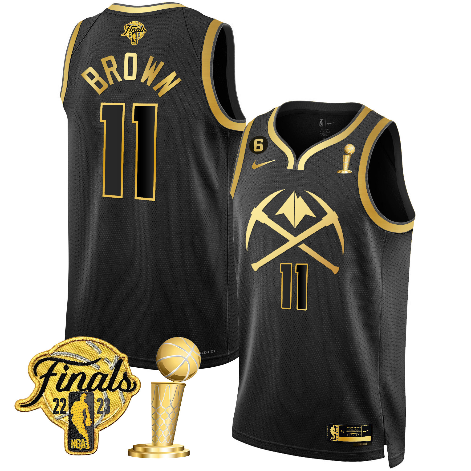 Bruce Brown Men's Denver Nuggets 2023 Finals & Champions Patch Gold Special Black Gold Jersey V2 - All Stitched