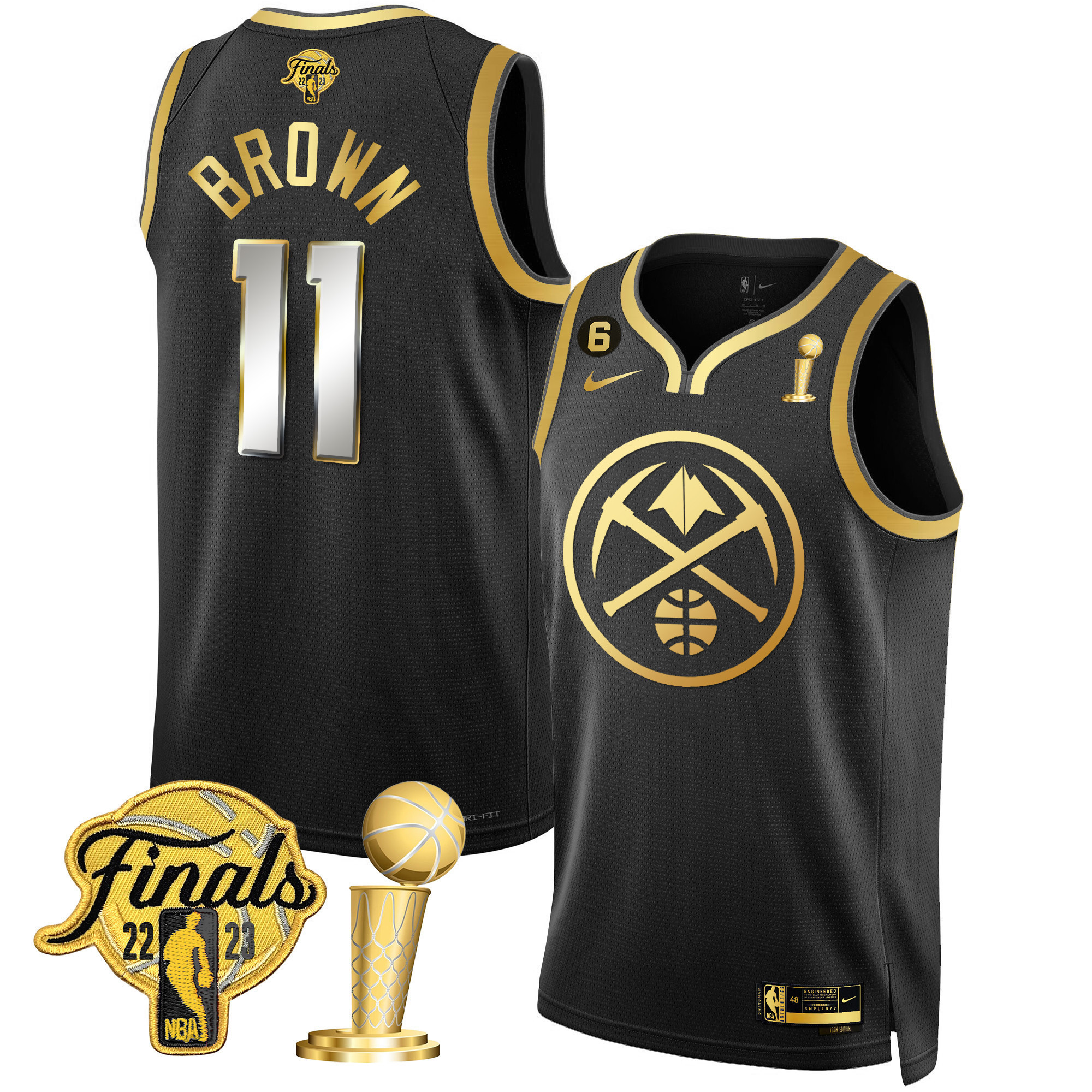 Bruce Brown Men's Denver Nuggets 2023 Finals & Champions Patch Gold Special Black Limited Jersey - All Stitched