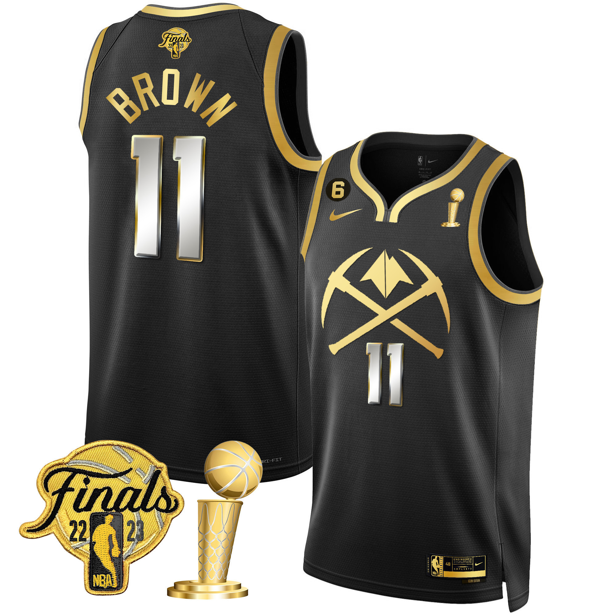 Bruce Brown Men's Denver Nuggets 2023 Finals & Champions Patch Gold Special Black Limited Jersey V2 - All Stitched