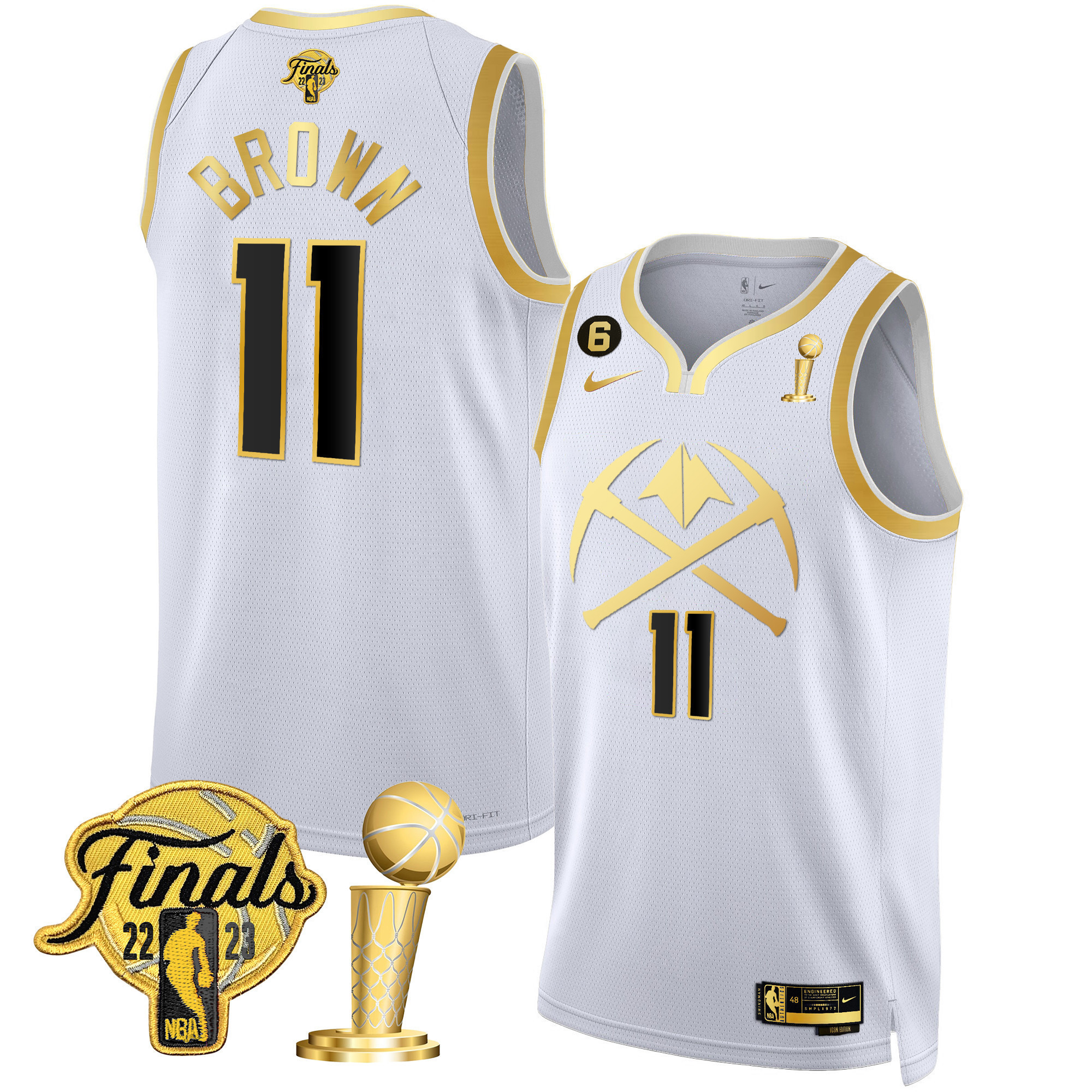 Bruce Brown Men's Denver Nuggets 2023 Finals & Champions Patch Gold Special White Gold Jersey V2 - All Stitched