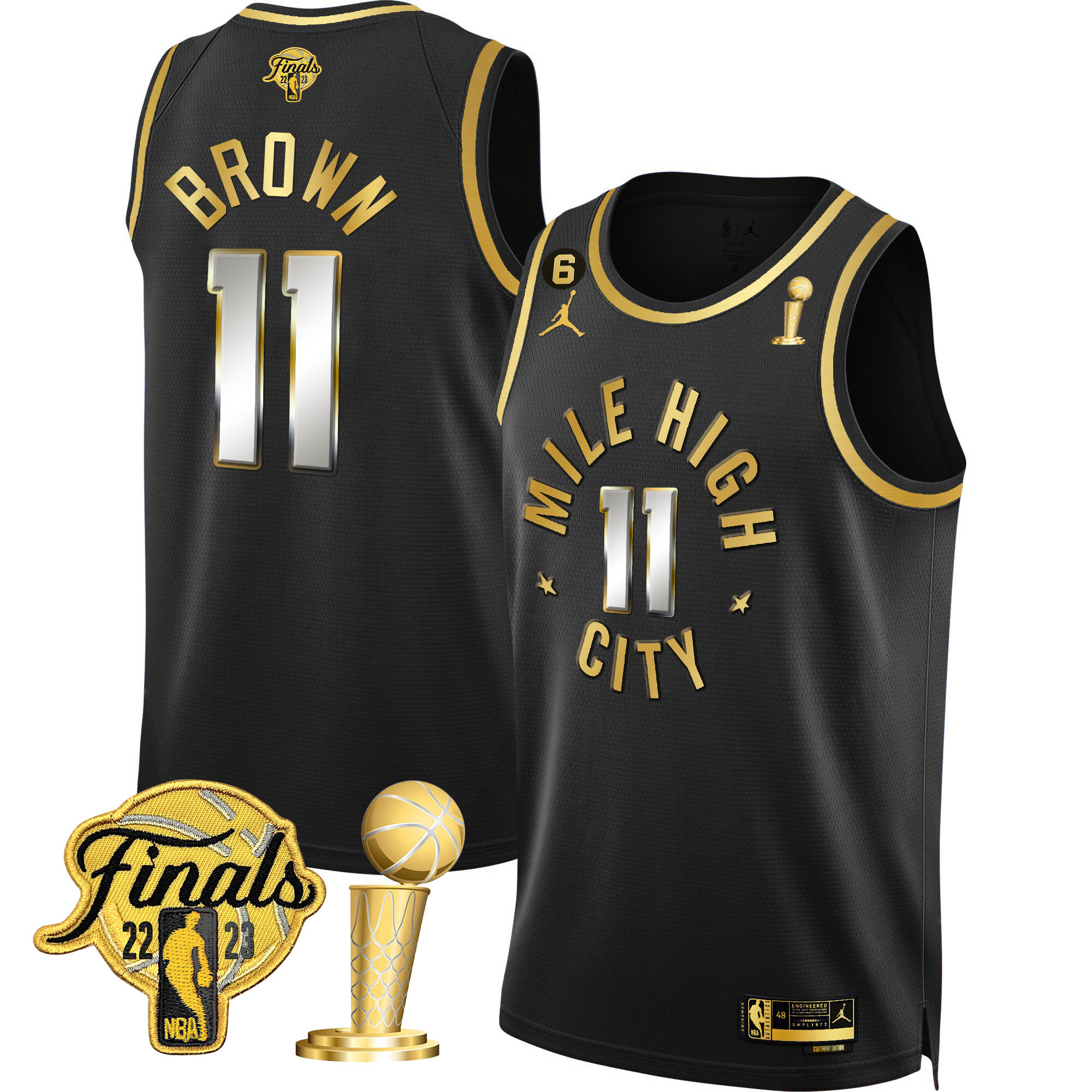 Bruce Brown Men's Denver Nuggets 2023 Finals & Champions Patch Gold Statement Limited Jersey - All Stitched