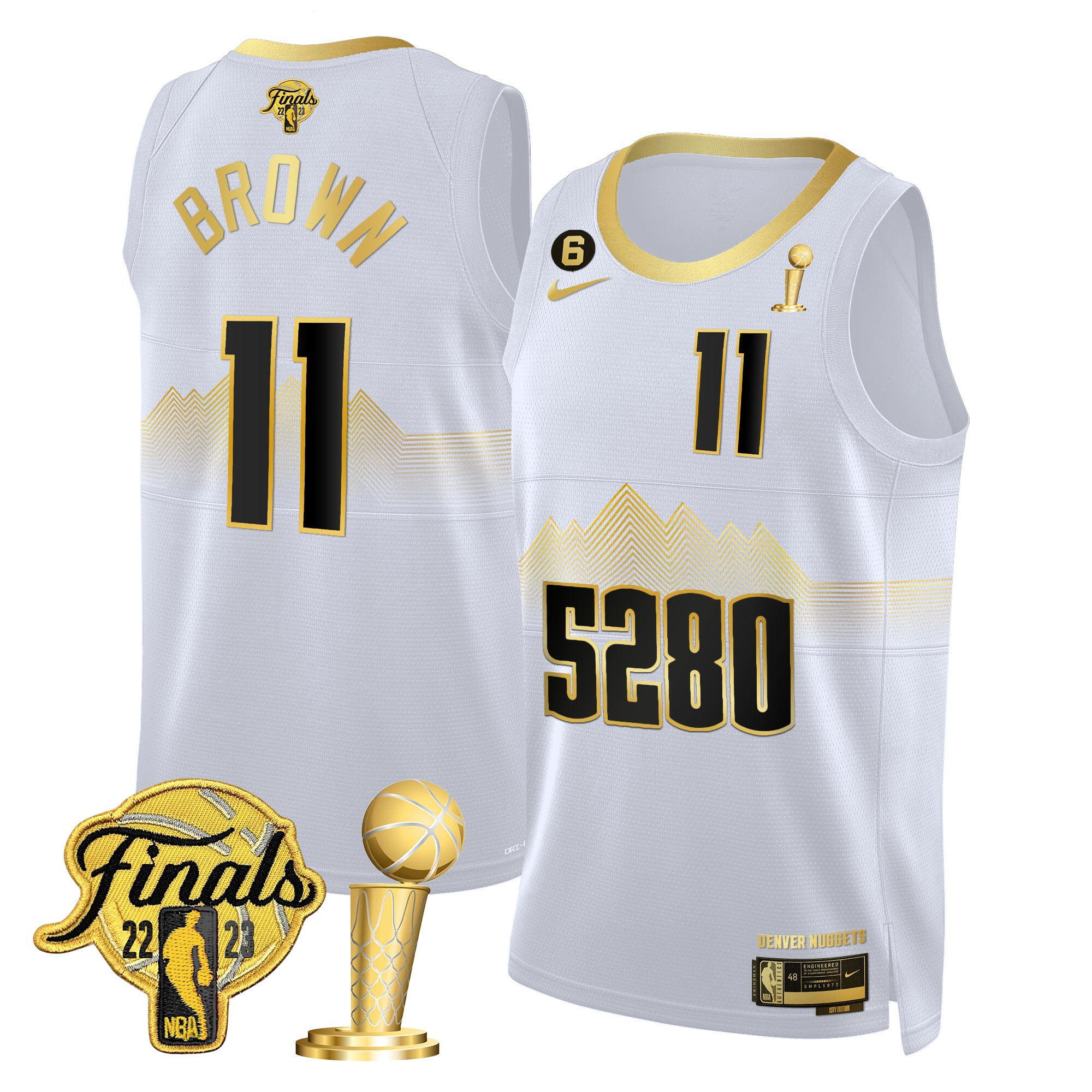 Bruce Brown Men's Denver Nuggets 2023 Finals & Champions Patch White Gold Jersey V2- All Stitched