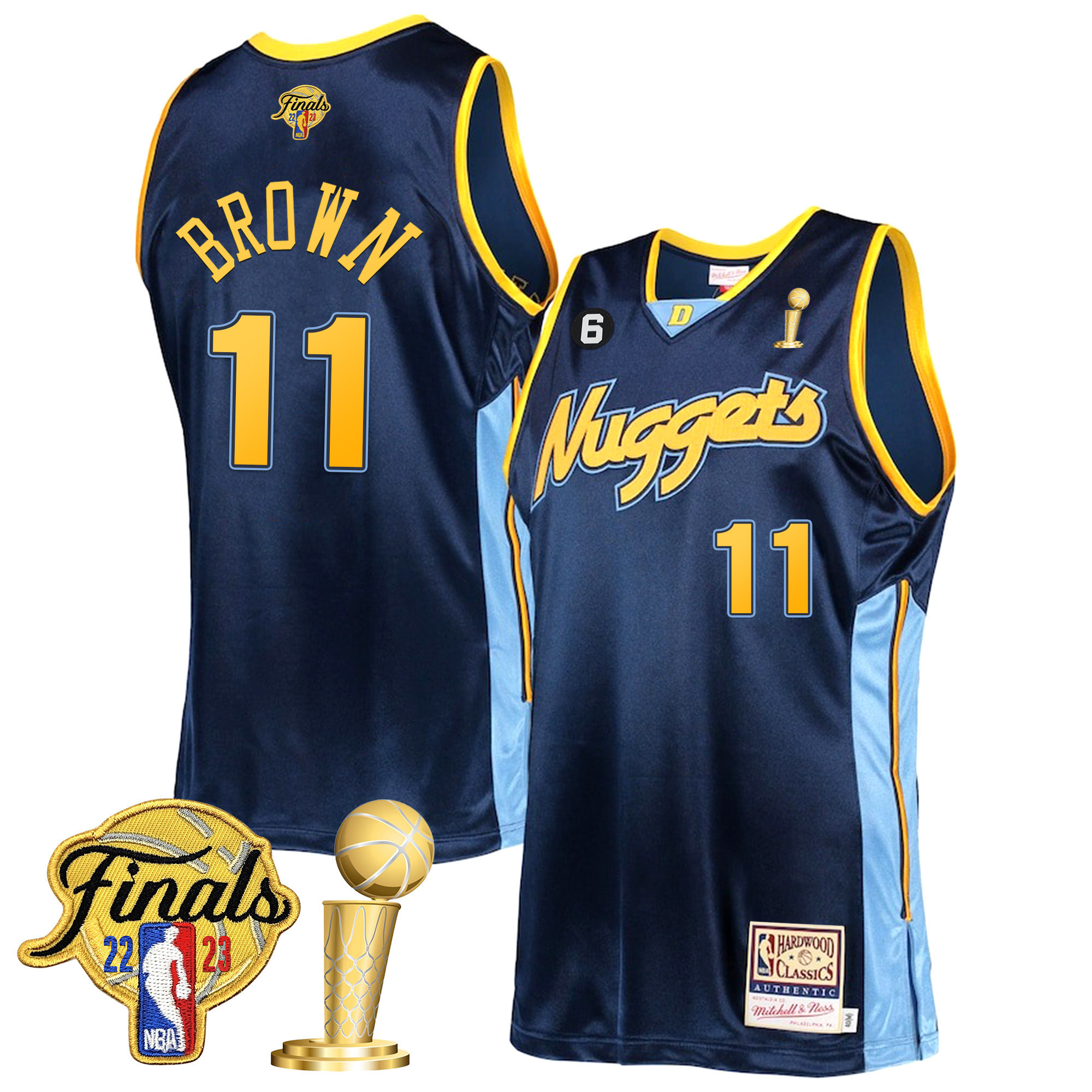 Bruce Brown Men's Denver Nuggets 2023 Finals Patch & Champions Collection Hardwood Classics Jersey V2 - All Stitched
