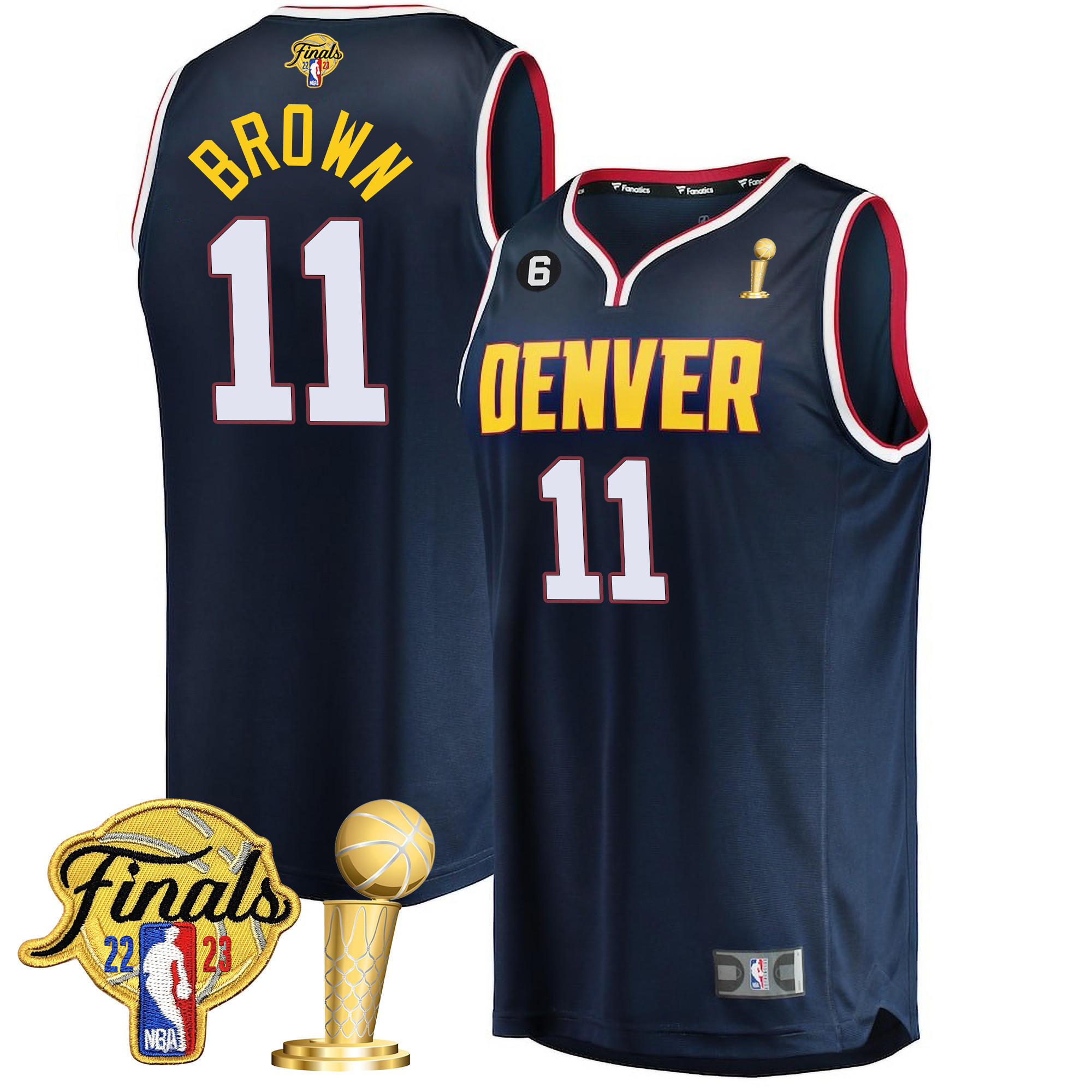 Bruce Brown Men's Denver Nuggets 2023 Finals Patch & Champions Collection Icon Navy Jersey V2 - All Stitched