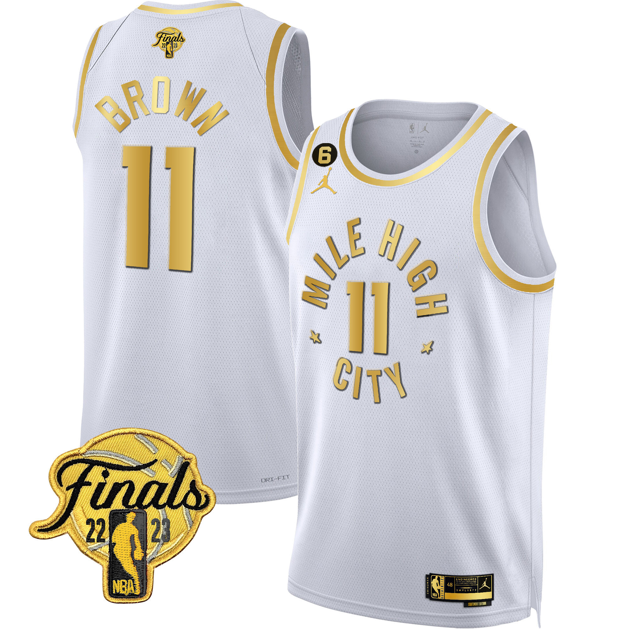 Bruce Brown Men's Denver Nuggets 2023 Finals Patch Black & White Gold Statement White Jersey - All Stitched