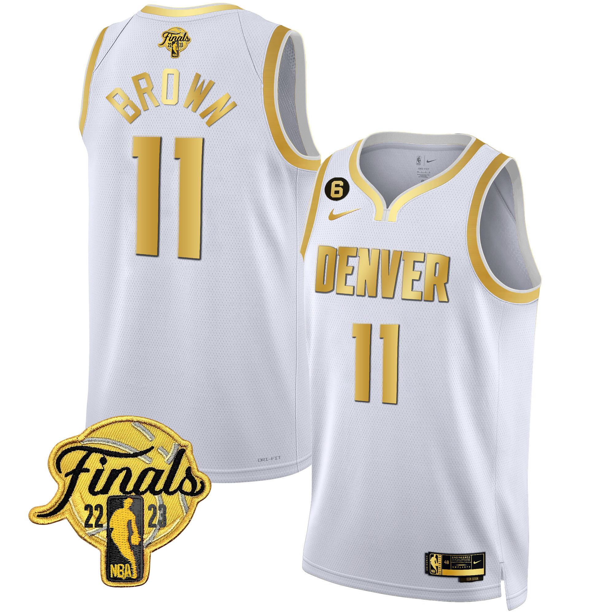 Bruce Brown Men's Denver Nuggets 2023 Finals Patch Black & White Gold White Gold Jersey - All Stitched