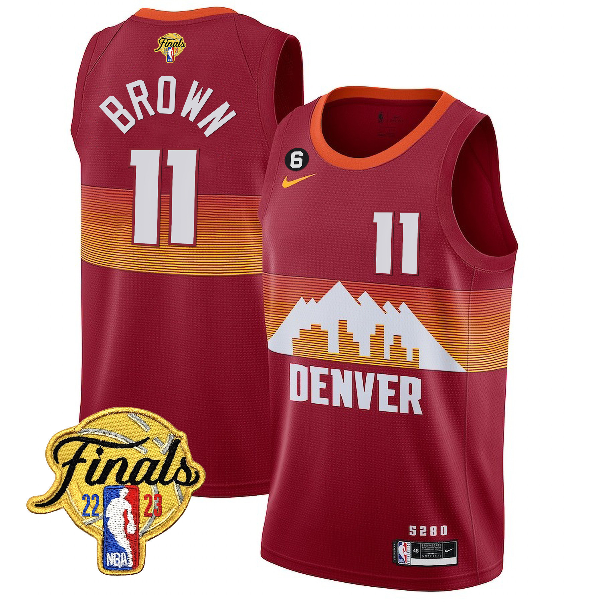 Bruce Brown Men's Denver Nuggets 2023 Finals Patch Collection City Red Jersey V2 - All Stitched