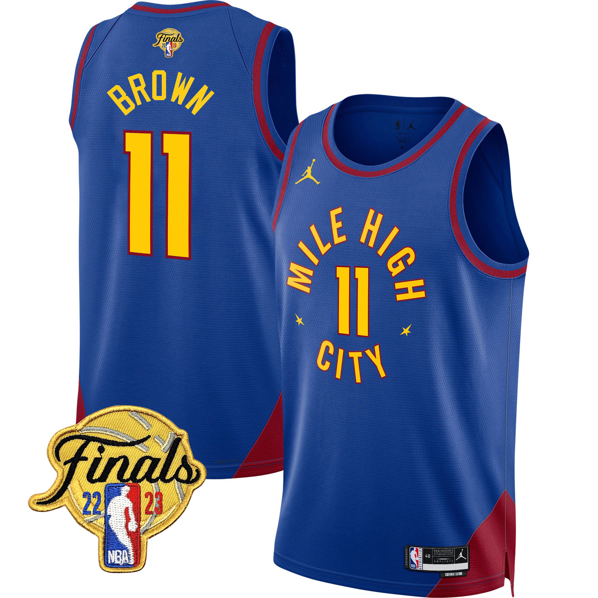 Bruce Brown Men's Denver Nuggets 2023 Finals Patch Collection Statement Jersey V2 - All Stitched