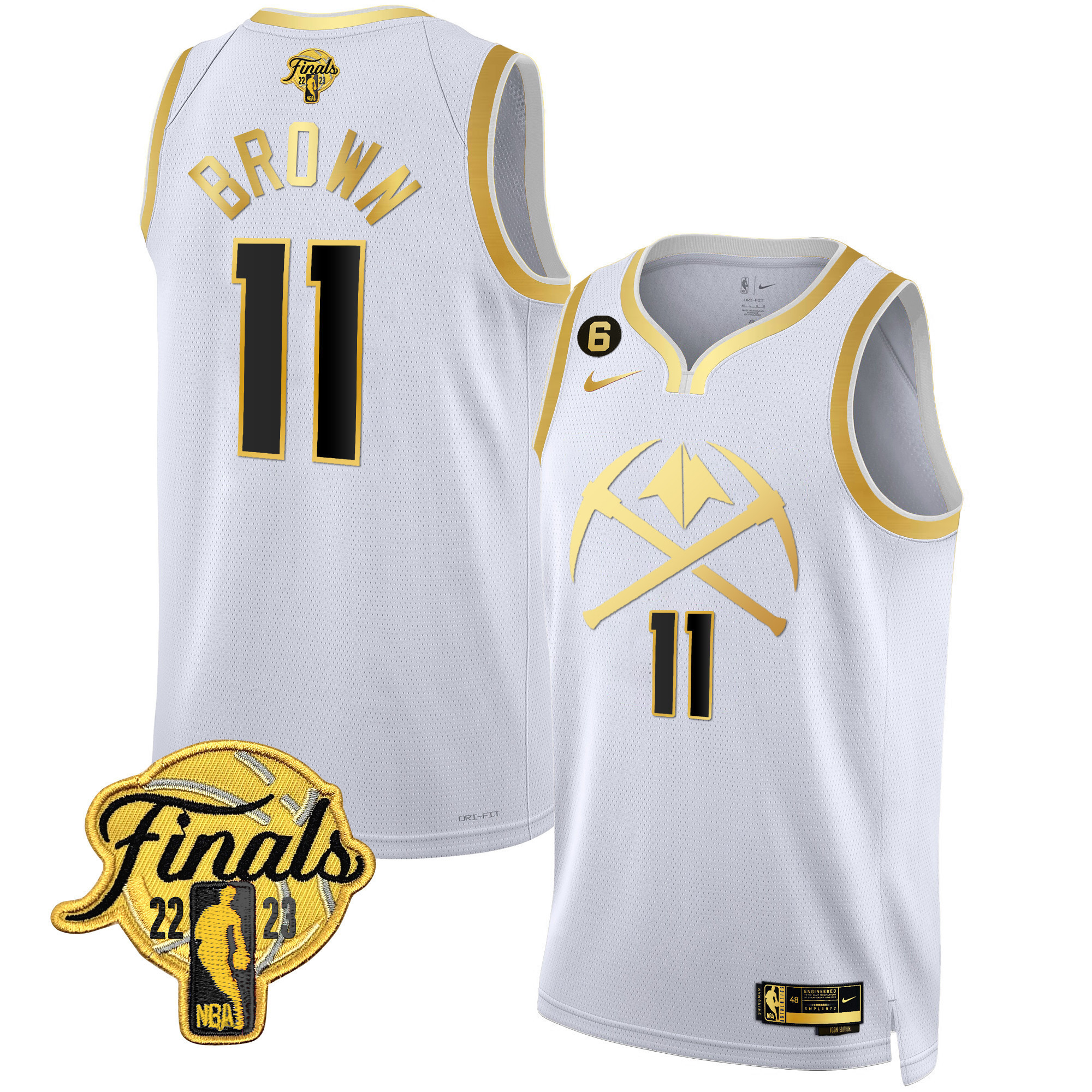 Bruce Brown Men's Denver Nuggets 2023 Finals Patch Gold Special White Gold Jersey V2 - All Stitched