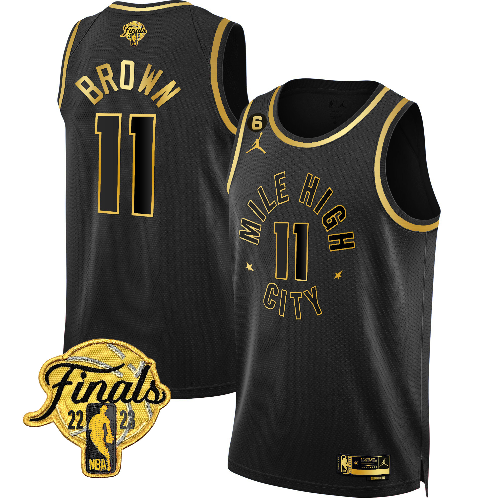 Bruce Brown Men's Denver Nuggets 2023 Finals Patch Gold Statement Black Jersey - All Stitched