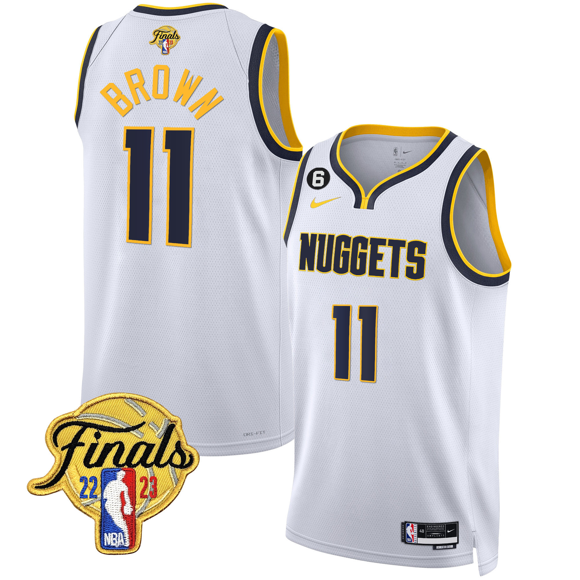 Bruce Brown Men's Denver Nuggets 2023 Finals Patch Gold Trim Association Jersey - All Stitched