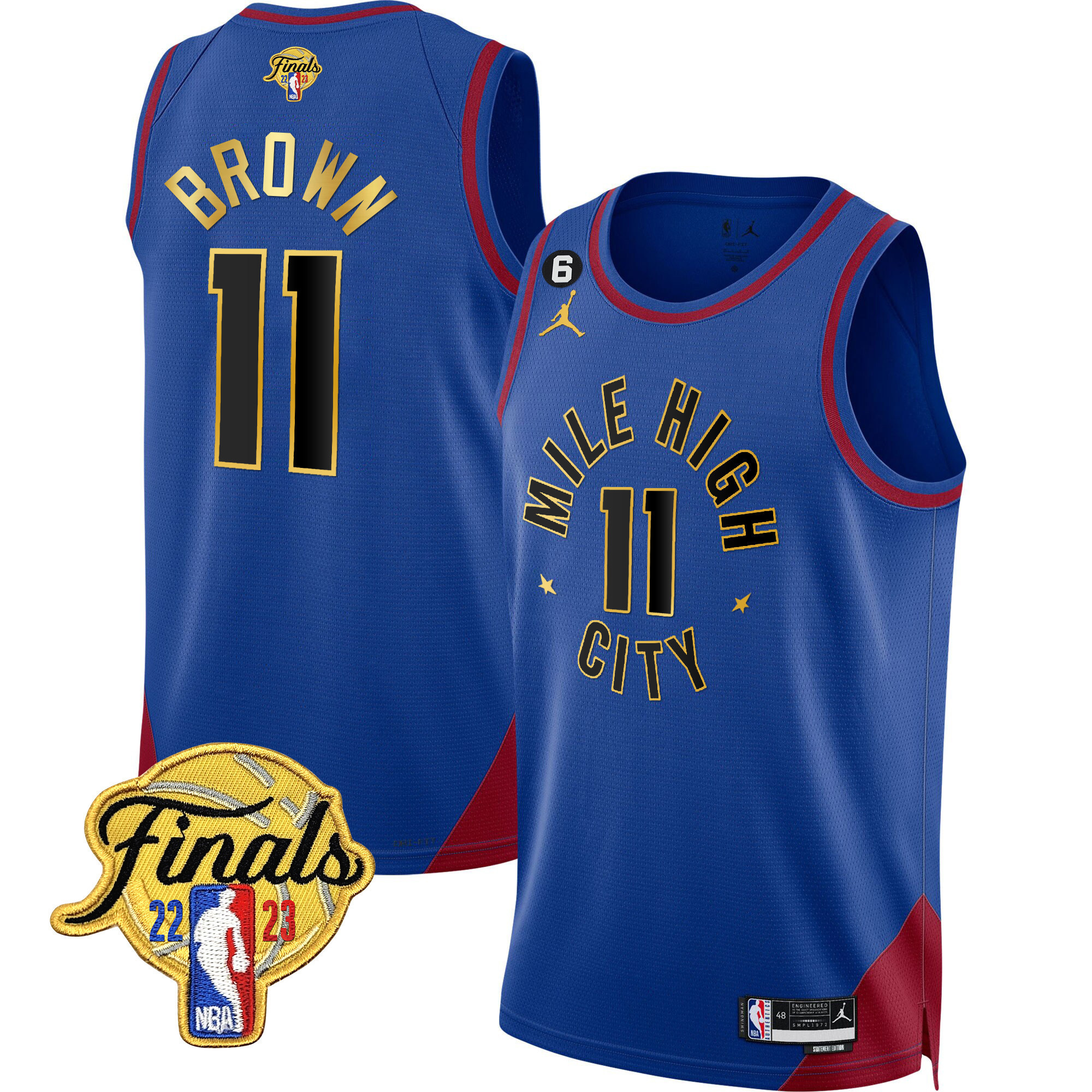 Bruce Brown Men's Denver Nuggets 2023 Finals Patch Gold Trim Statement Jersey - All Stitched