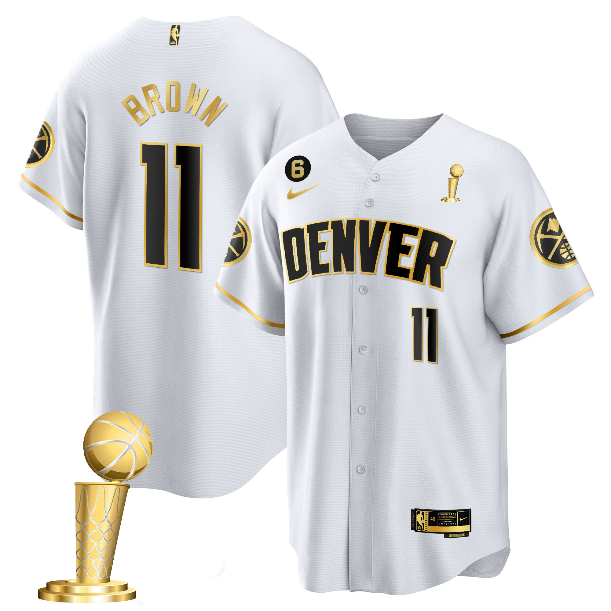 Bruce Brown Youth's Denver Nuggets 2023 Champions Cool Base White Gold Jersey - All Stitched