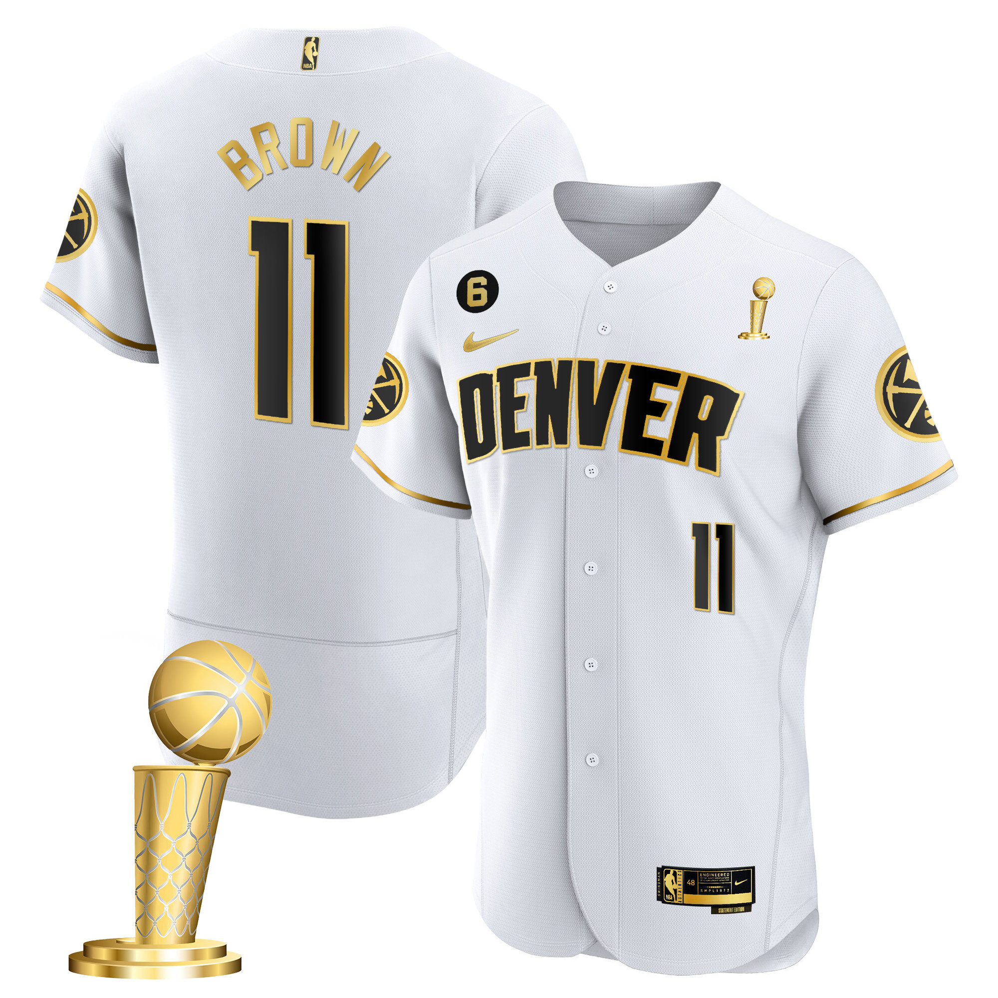 Bruce Brown Youth's Denver Nuggets 2023 Champions Flex Base White Gold Jersey - All Stitched