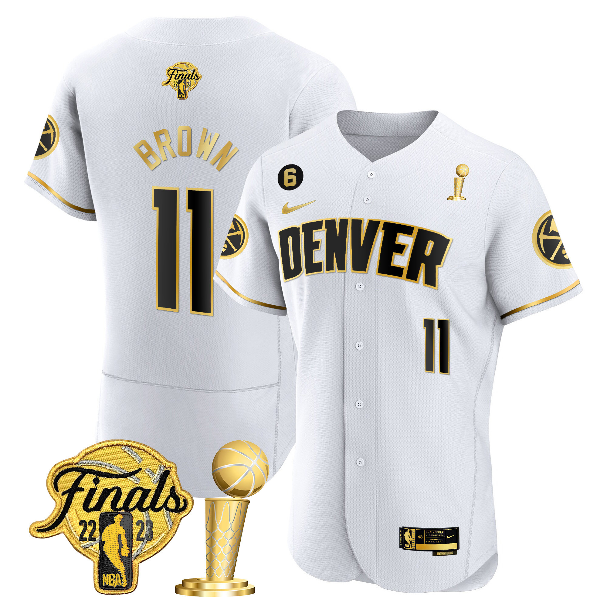 Bruce Brown Youth's Denver Nuggets 2023 Finals & Champions Flex Base White Gold Jersey - All Stitched