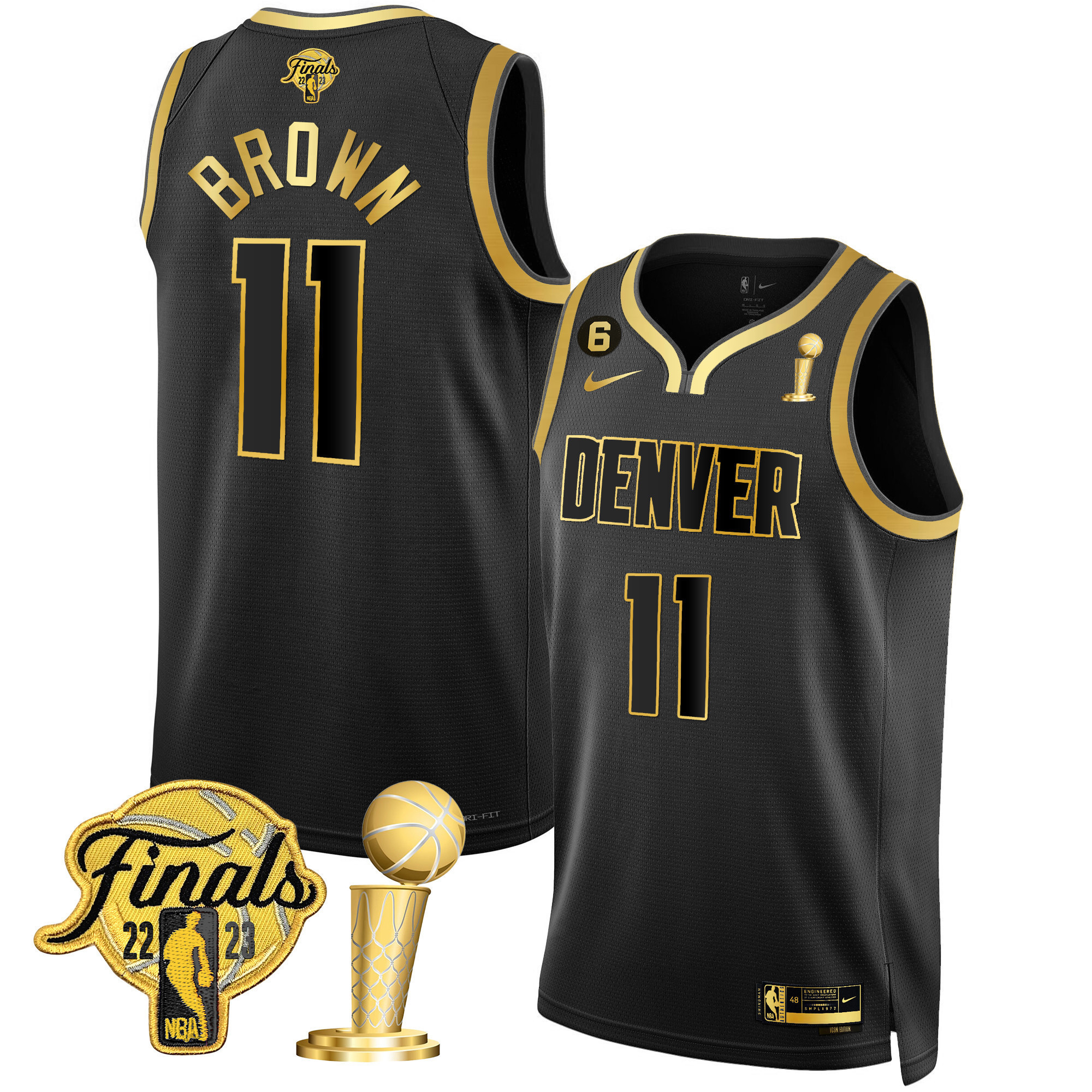 Bruce Brown Youth's Denver Nuggets 2023 Finals & Champions Patch Black Gold Jersey - All Stitched