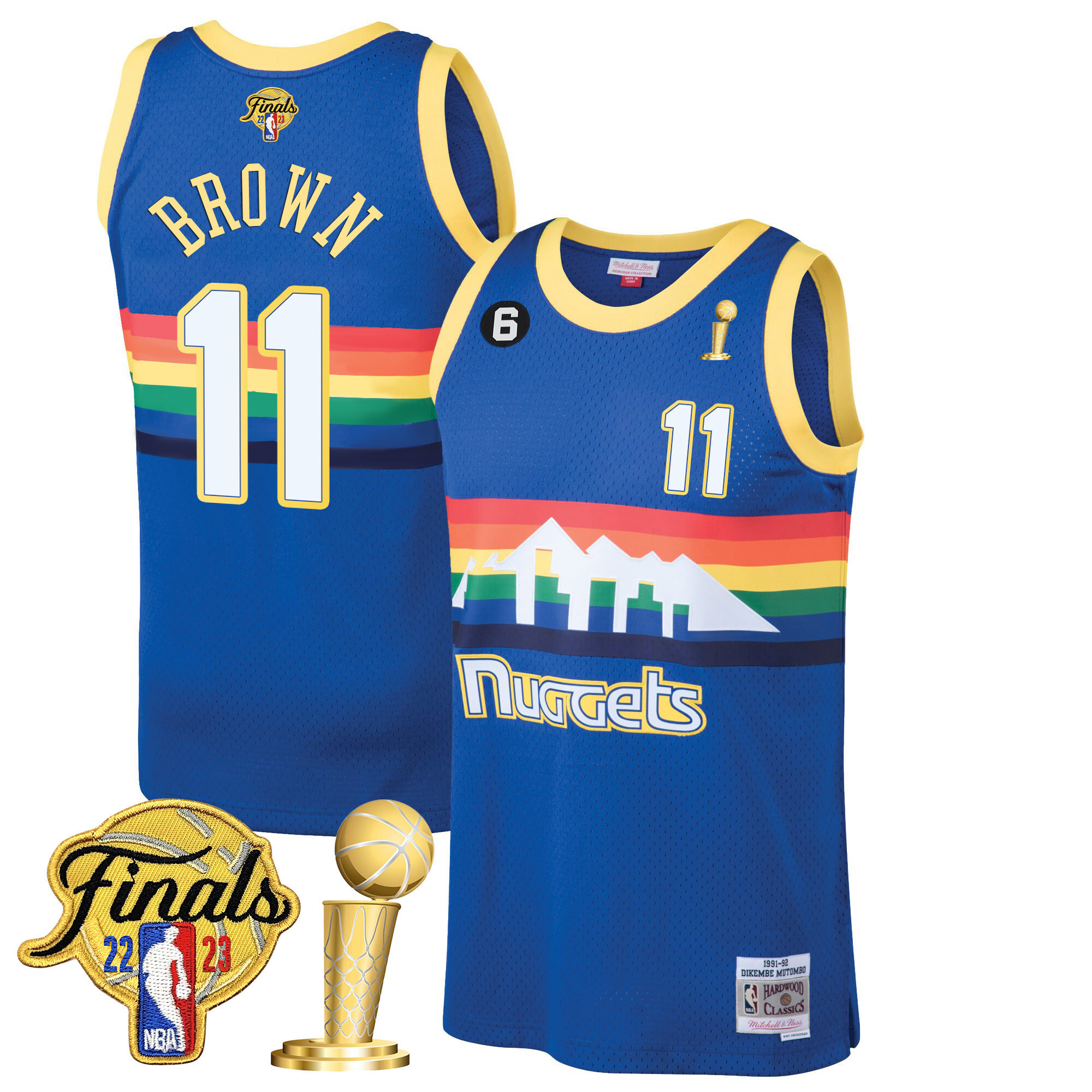 Bruce Brown Youth's Denver Nuggets 2023 Finals & Champions Patch Blue Classic Jersey - All Stitched