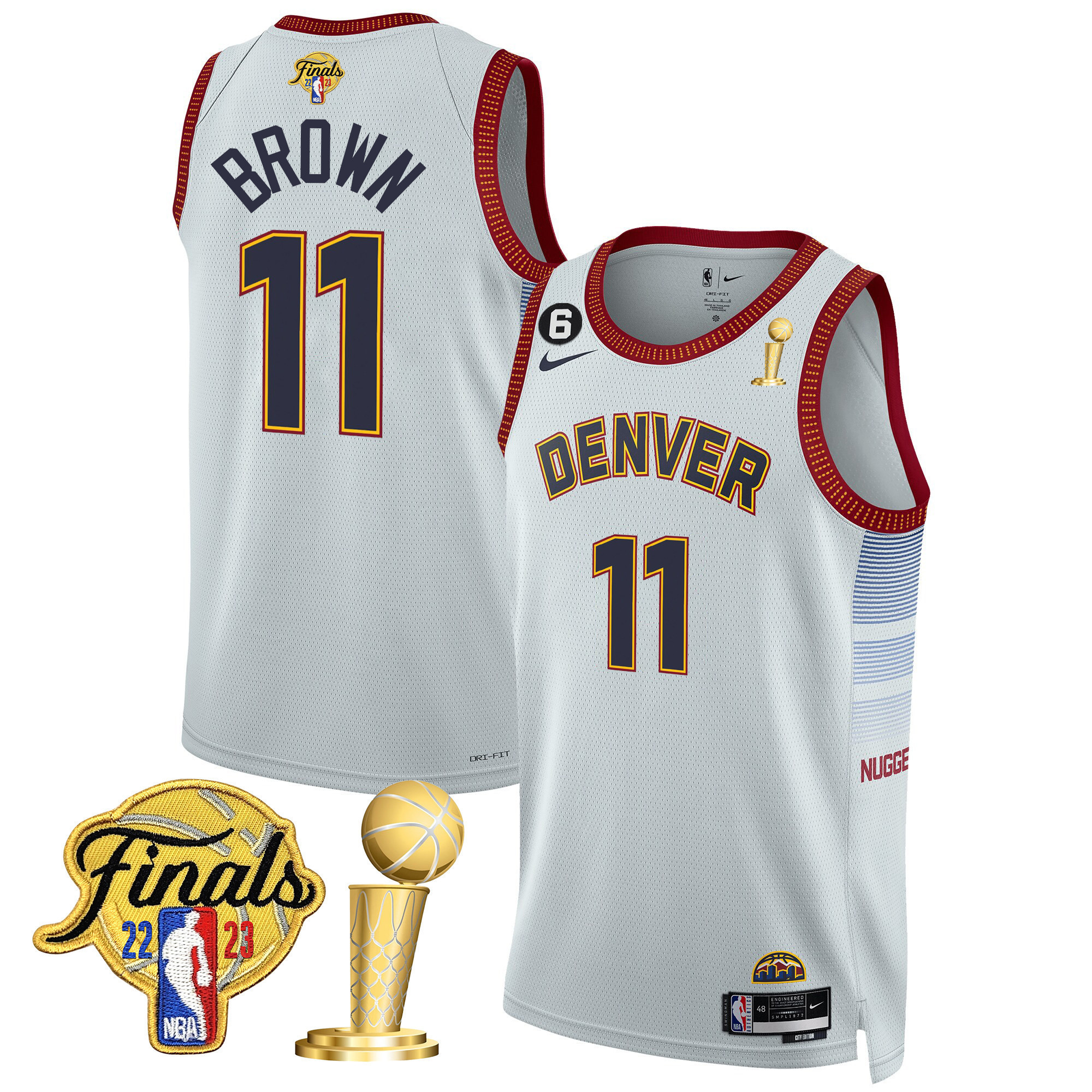 Bruce Brown Youth's Denver Nuggets 2023 Finals & Champions Patch City Jersey - All Stitched