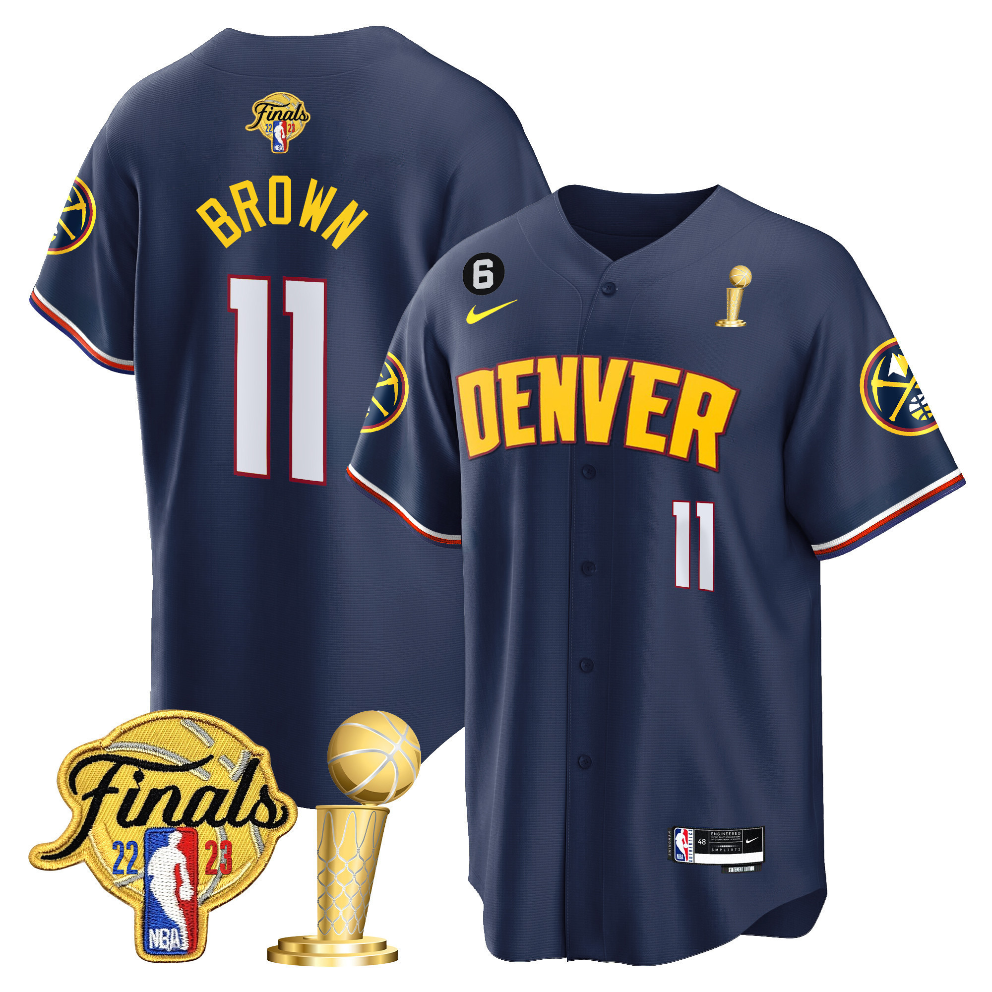 Bruce Brown Youth's Denver Nuggets 2023 Finals & Champions Patch Cool Base Icon Jersey - All Stitched