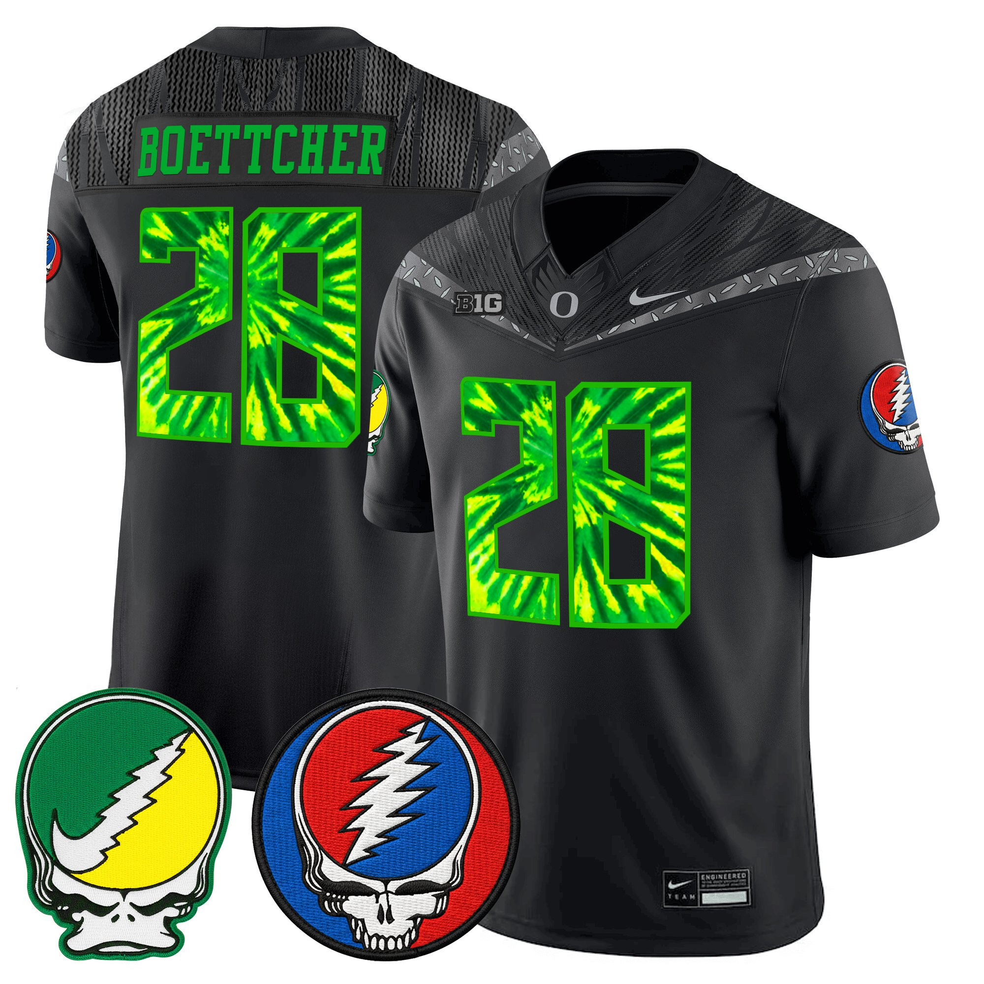 Bryce Boettcher Men's Oregon Ducks 2025 Grateful Ducks x Grateful Dead Vapor Limited Black Jersey - All Stitched