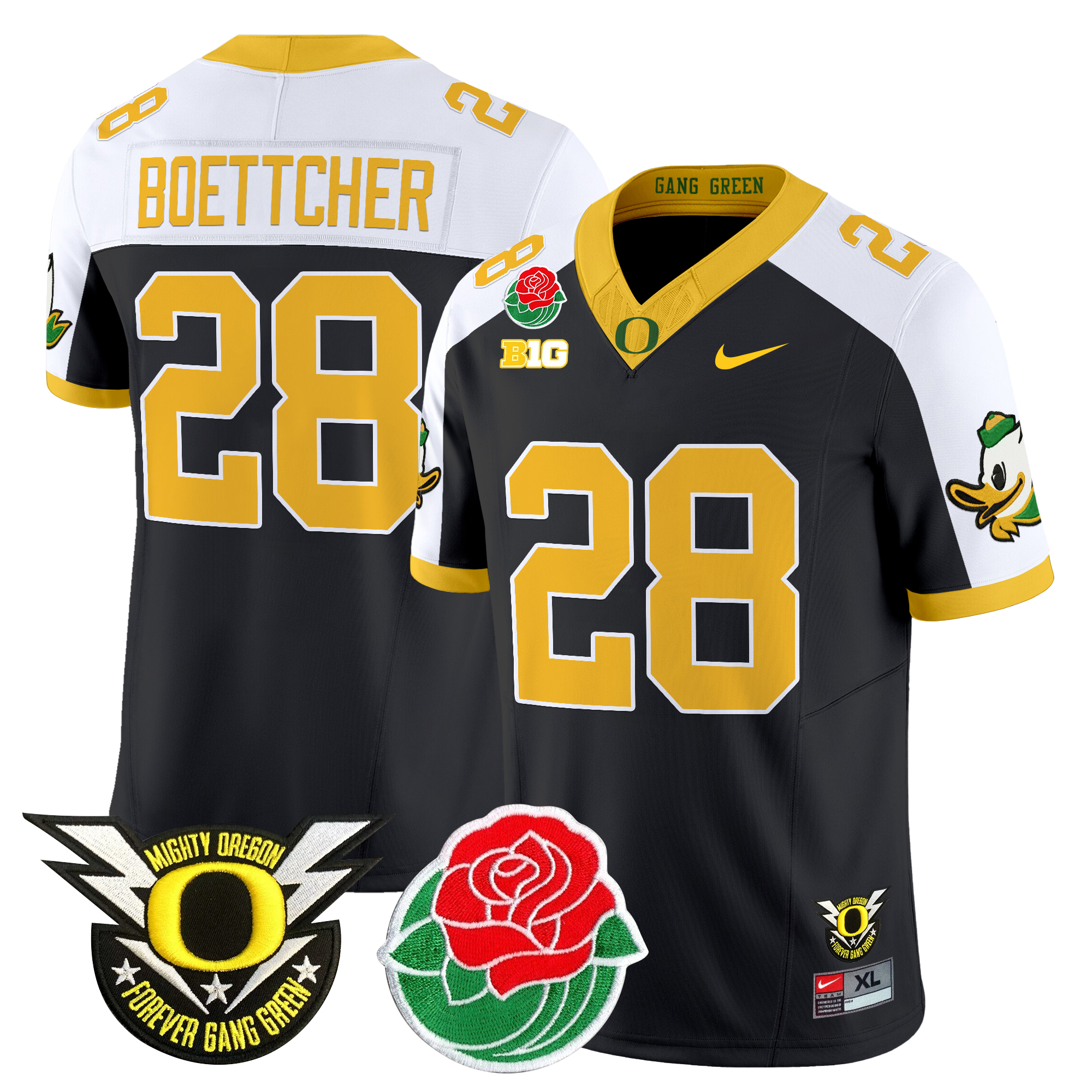 Bryce Boettcher Men's Oregon Ducks 2025 Rose Bowl Game & BIG Patch Vapor Limited Black Alternate Jersey - All Stitched