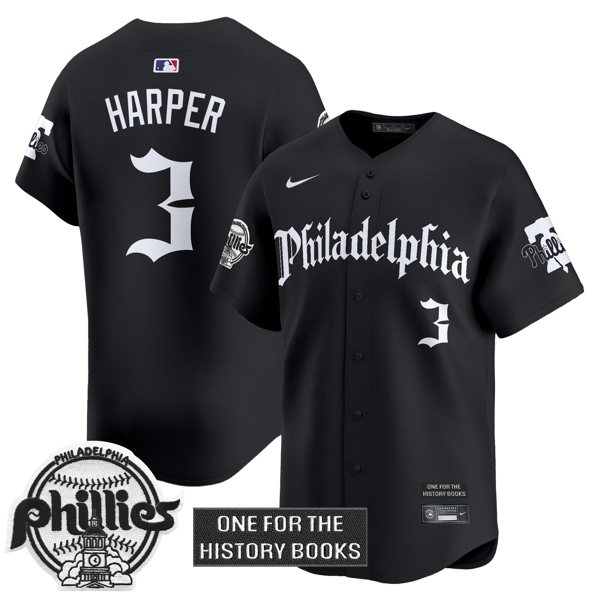 Bryce Harper Men's Philadelphia Phillies Retro Newspaper Edition Vapor Premier Limited Black Jersey - All Stitched