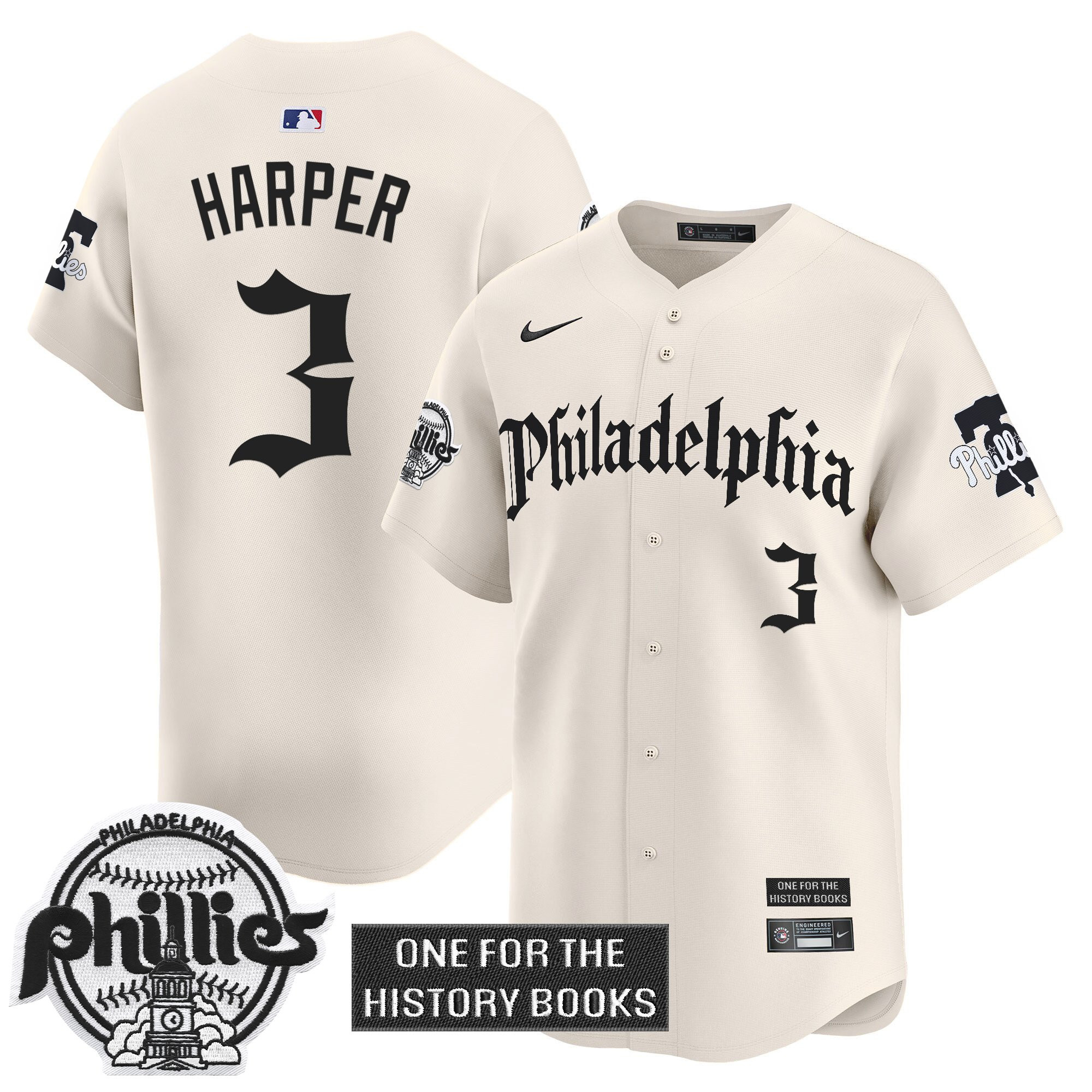 Bryce Harper Men's Philadelphia Phillies Retro Newspaper Edition Vapor Premier Limited Cream Jersey - All Stitched