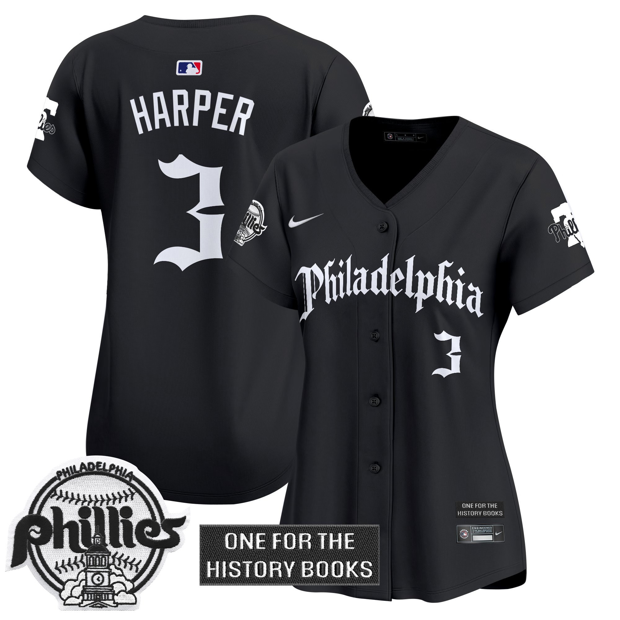 Bryce Harper Women's Philadelphia Phillies Retro Newspaper Edition Vapor Premier Limited Black Jersey - All Stitched
