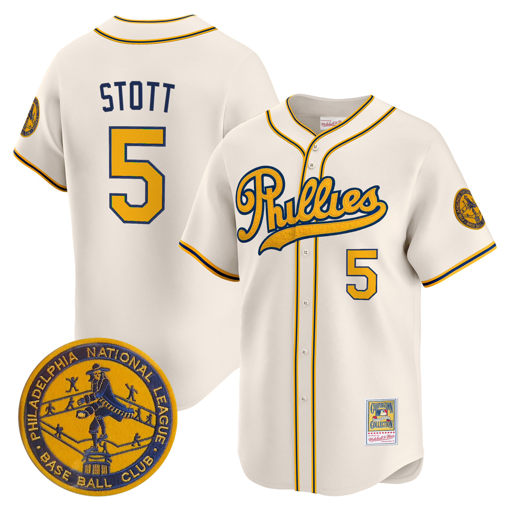 Bryson Stott Men's Philadelphia Phillies 1938 Heritage Vapor Premier Limited Cream Jersey - 'New?Sweden 300th?Anniversary Patch - All Stitched