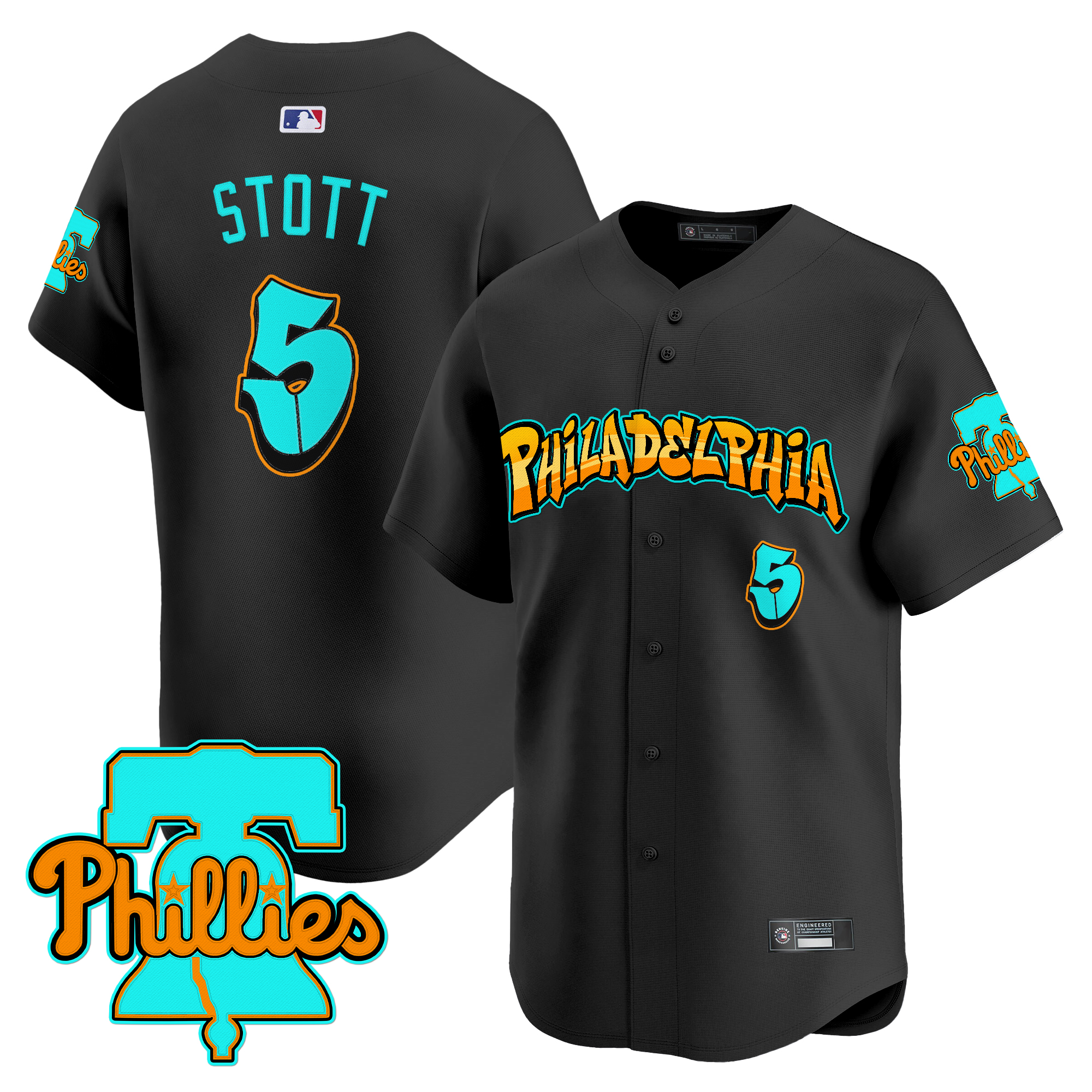 Bryson Stott Men's Philadelphia Phillies 'Graffiti Broad Street Edition 'Vapor Premier Limited Black Jersey - All Stitched