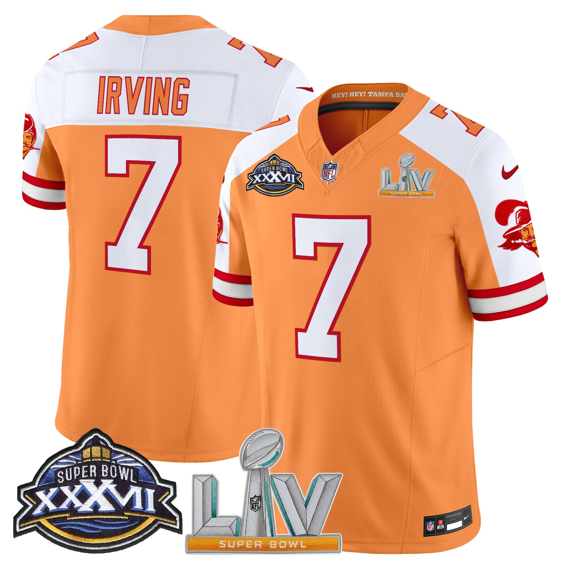Bucky Irving Men's Tampa Bay Buccaneers Super Bowl XXXVII & Super Bowl LV Patch Throwback Vapor Limited Creamsicle Alternate Jersey - All Stitched