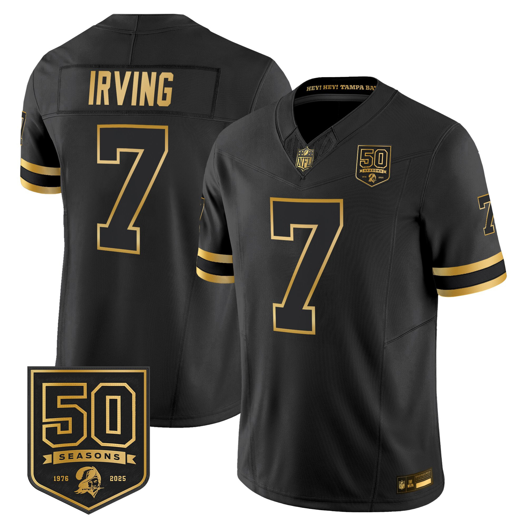 Bucky Irving Men's Tampa Bay Buccaneers Throwback 50th Season Patch Gold Vapor Limited Black Gold Jersey - All Stitched
