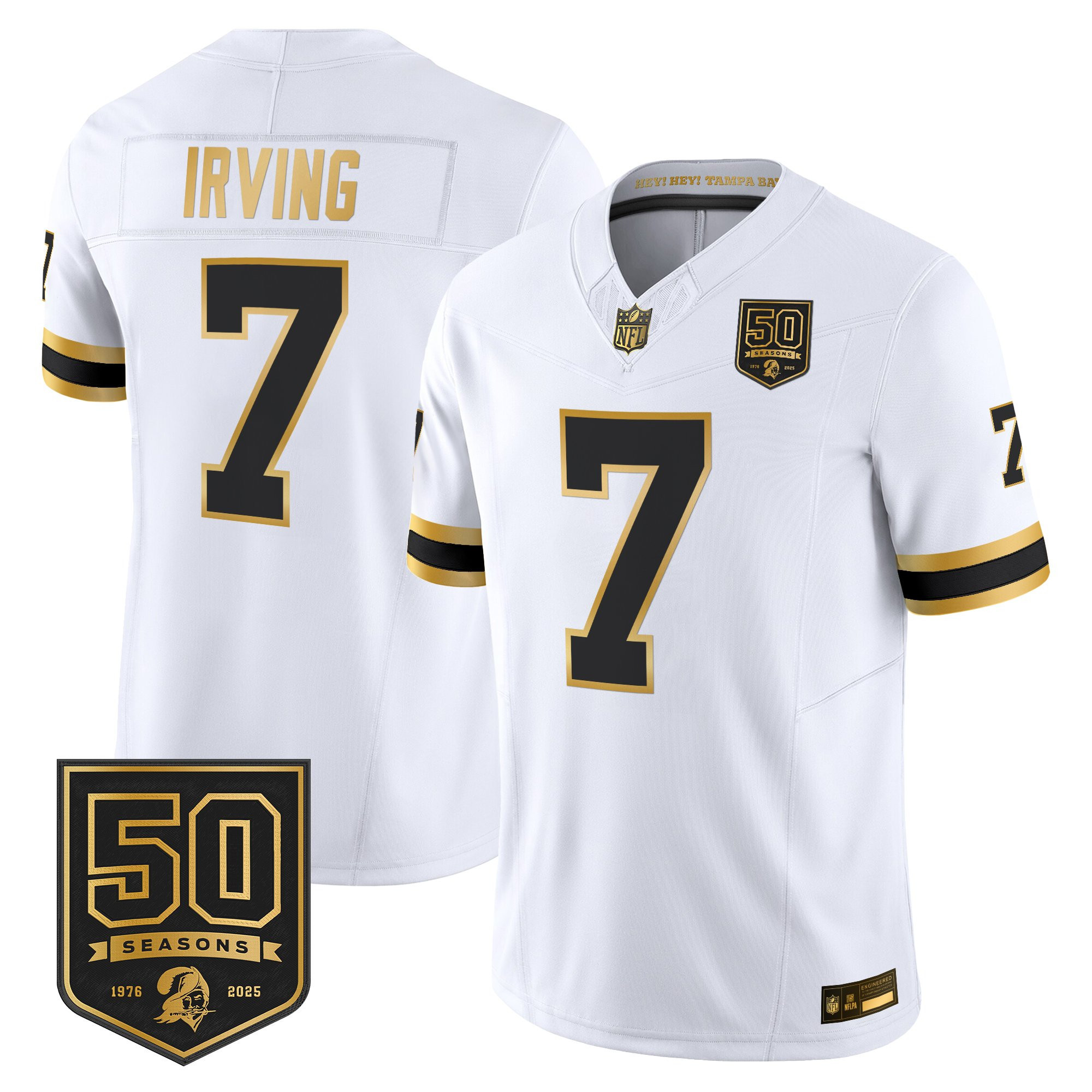 Bucky Irving Men's Tampa Bay Buccaneers Throwback 50th Season Patch Gold Vapor Limited White Gold Jersey - All Stitched