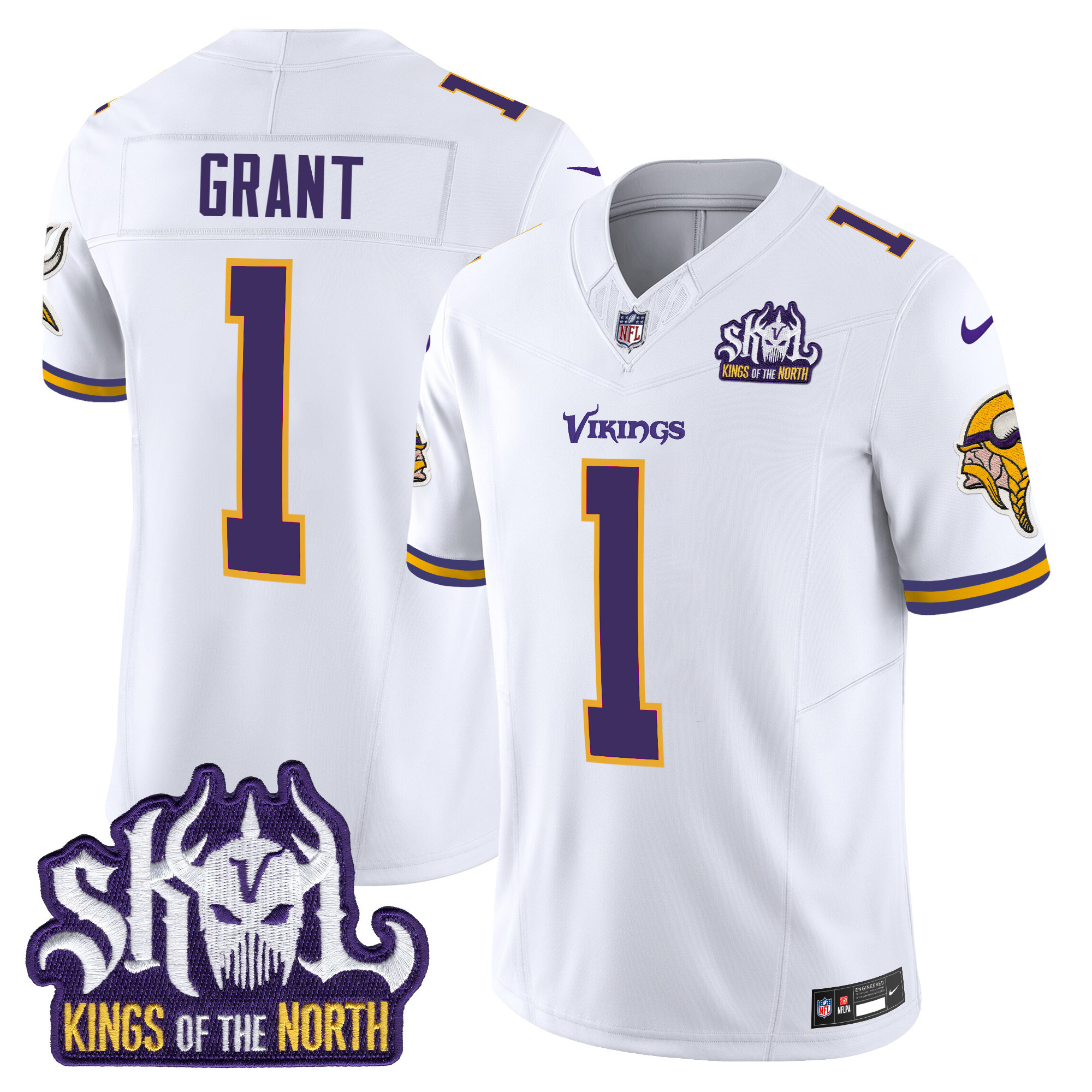 Bud Grant Men's Minnesota Vikings King Of The North Patch Throwback Vapor Limited White Jersey - All Stitched