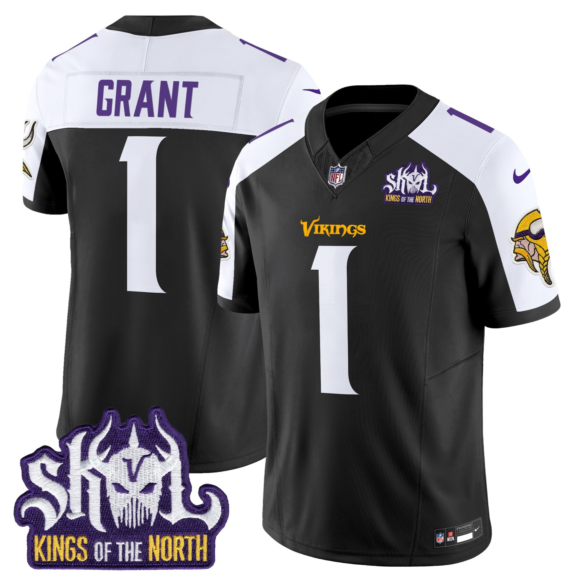 Bud Grant Men's Minnesota Vikings Kings Of The North Patch Vapor Limited Black Alternate Jersey V2 - All Stitched